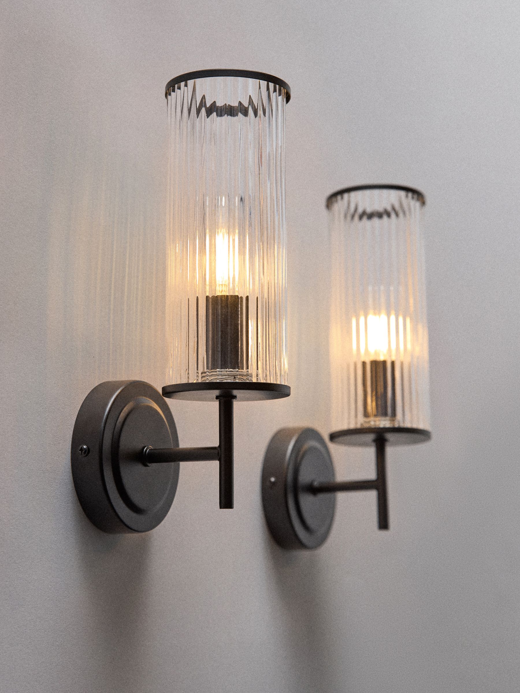 2 Pack Black Ribbed Glass Wall Lights - Image 6 of 6