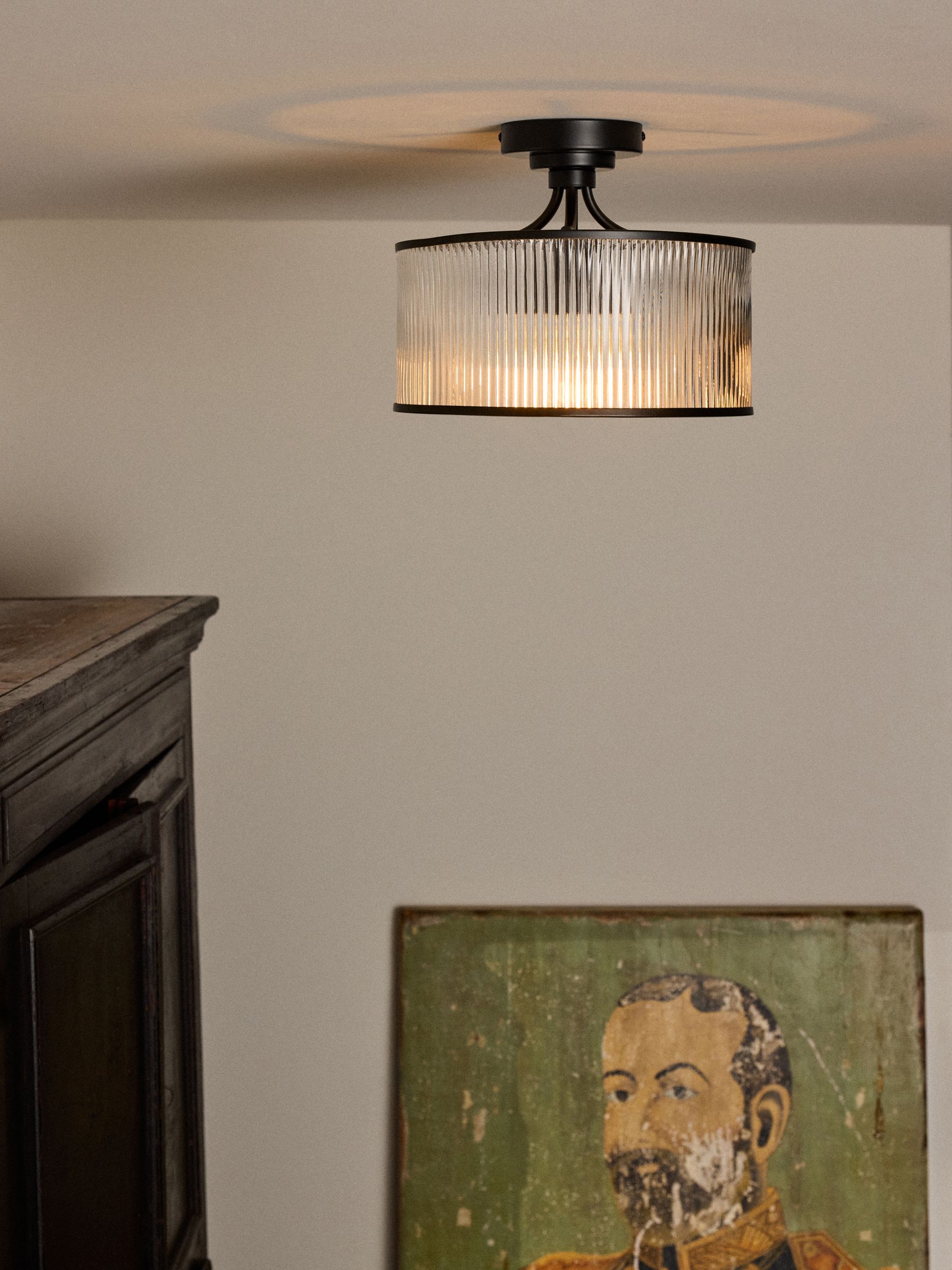 2 Pack Black Ribbed Glass Flush Ceiling Lights - Image 2 of 6