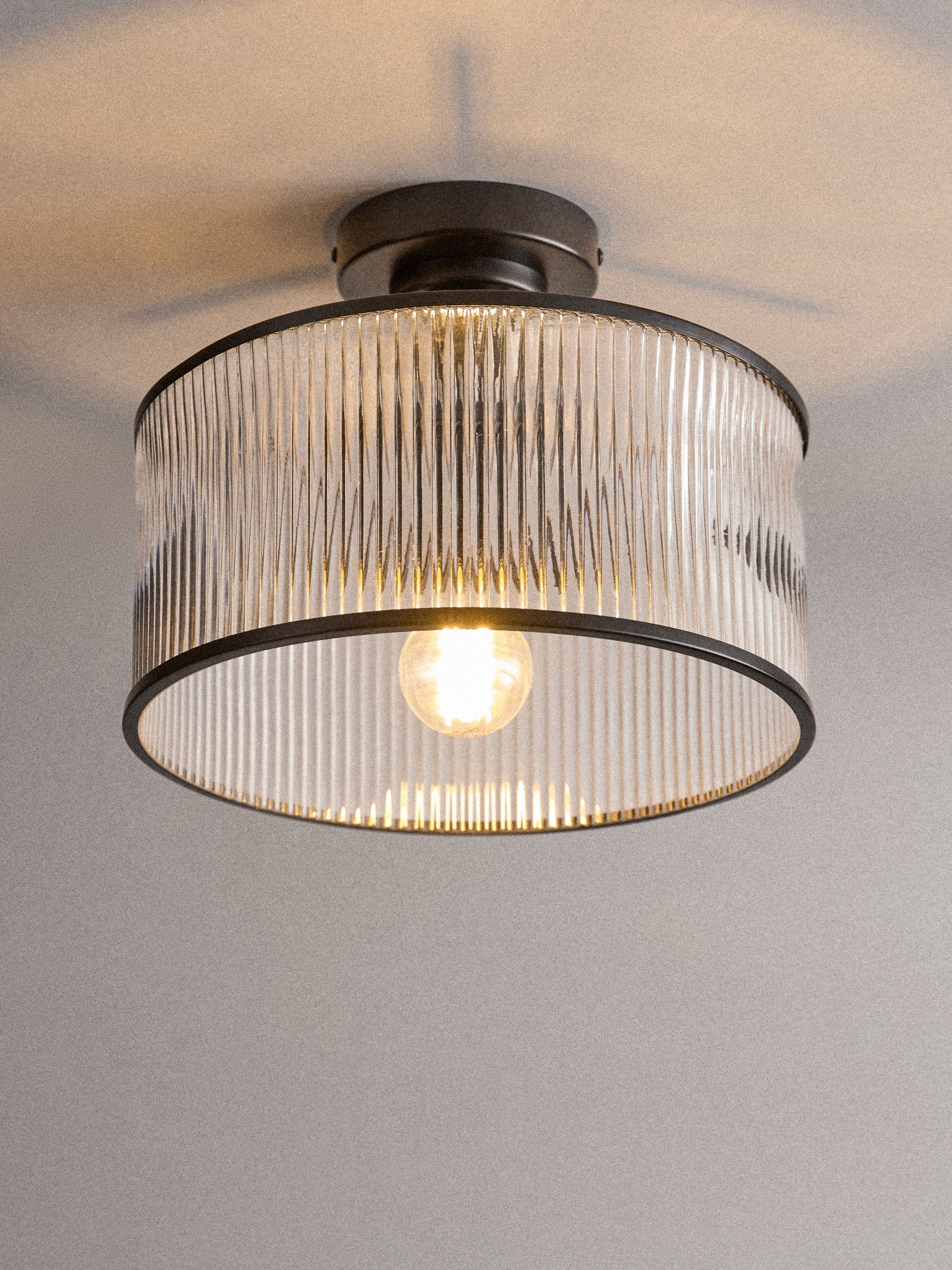 2 Pack Black Ribbed Glass Flush Ceiling Lights - Image 3 of 6