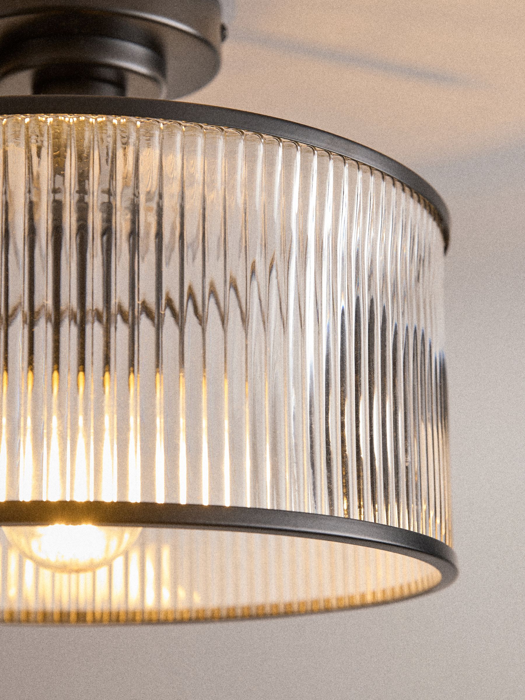 2 Pack Black Ribbed Glass Flush Ceiling Lights - Image 4 of 6