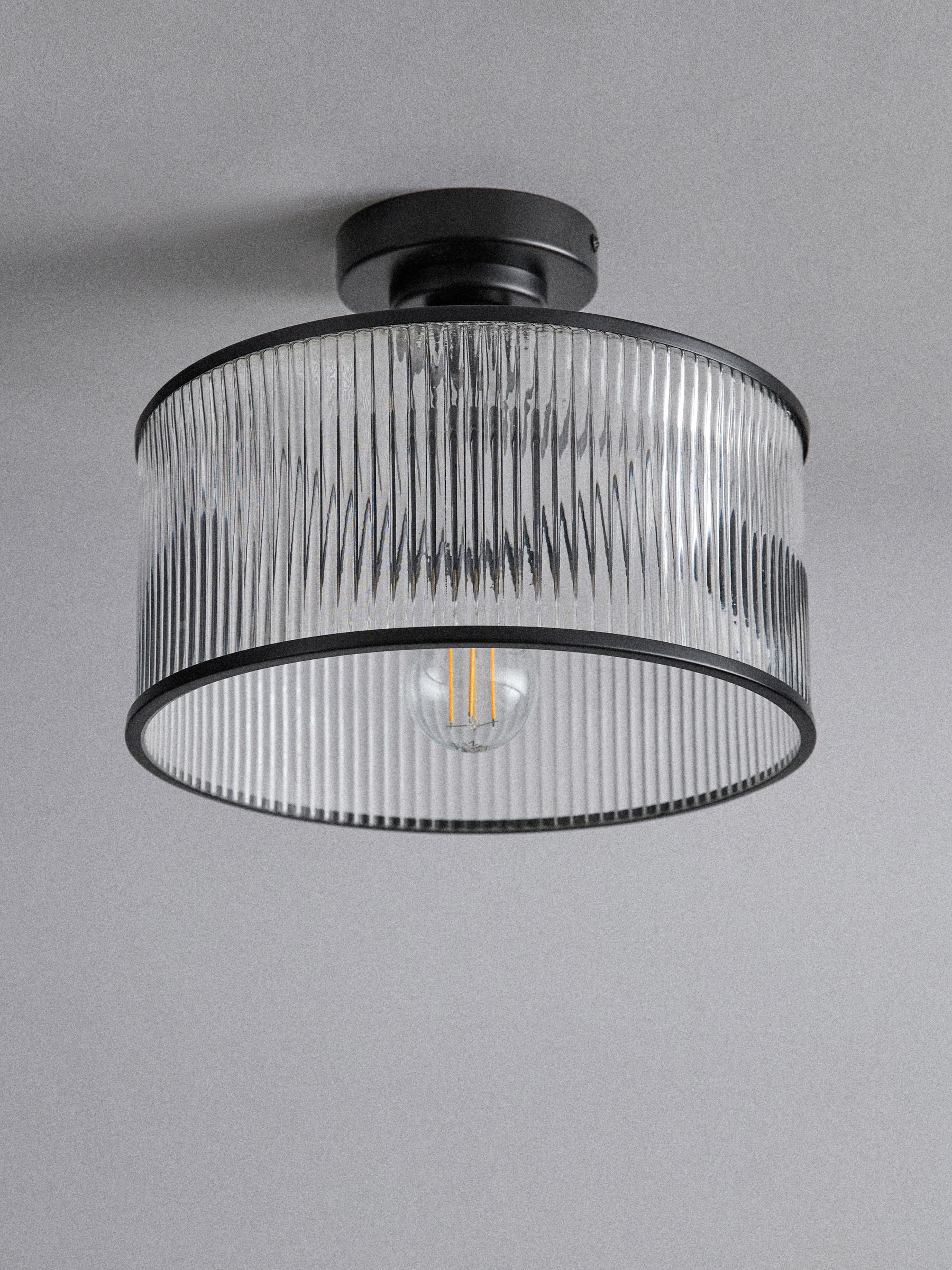2 Pack Black Ribbed Glass Flush Ceiling Lights - Image 6 of 6