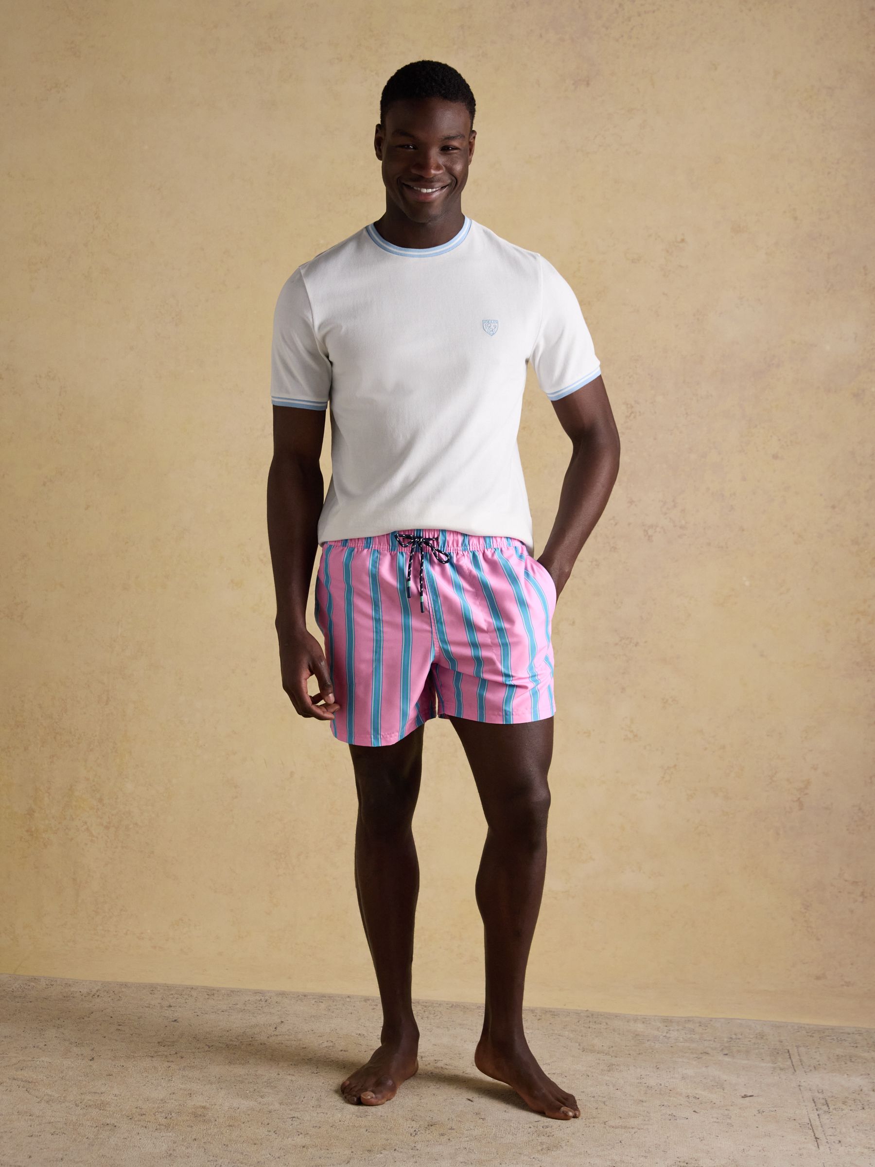 Overton Pink Scene Printed Rugby Style Swim Shorts - Image 3 of 7