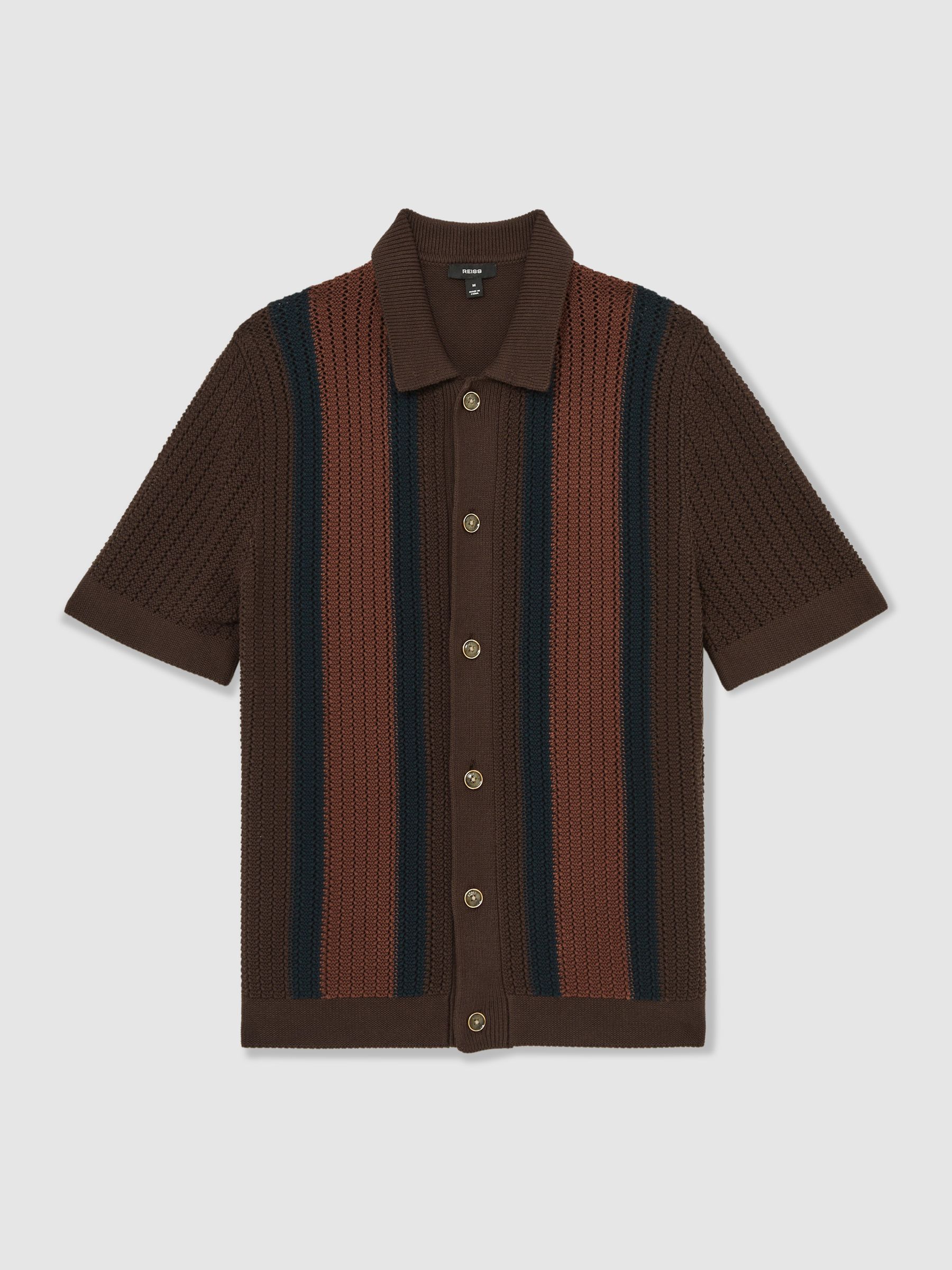 Cotton Textured-Knit Stripe Shirt in Brown Multi - Image 2 of 6