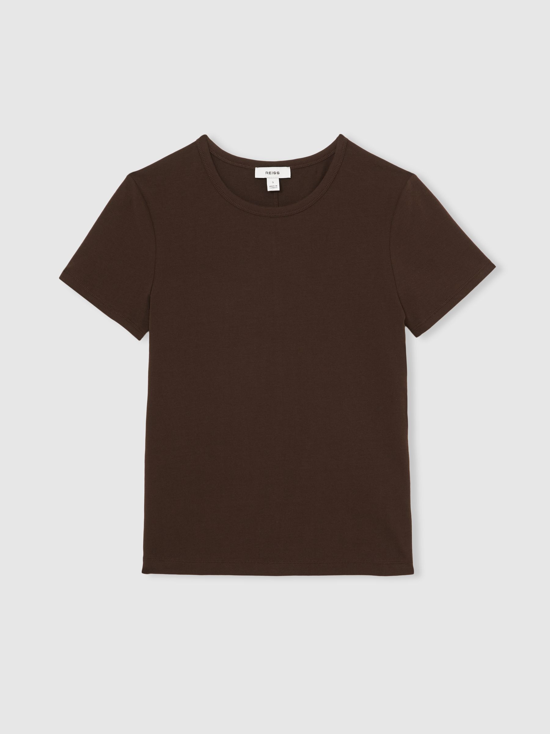 Stretch-Cotton Crew-Neck T-Shirt in Chocolate Brown - Image 2 of 5