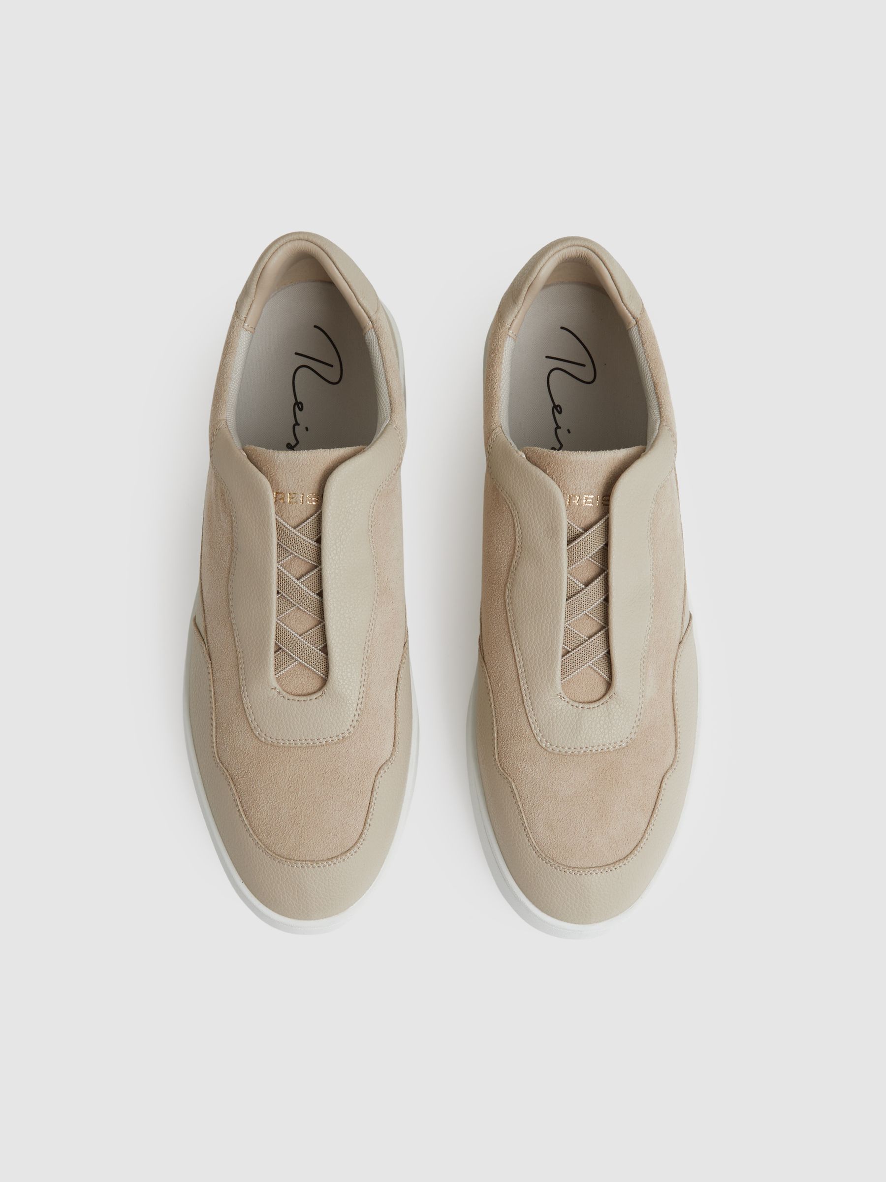 Leather Elasticated-Lace Trainers in Ecru - Image 2 of 4