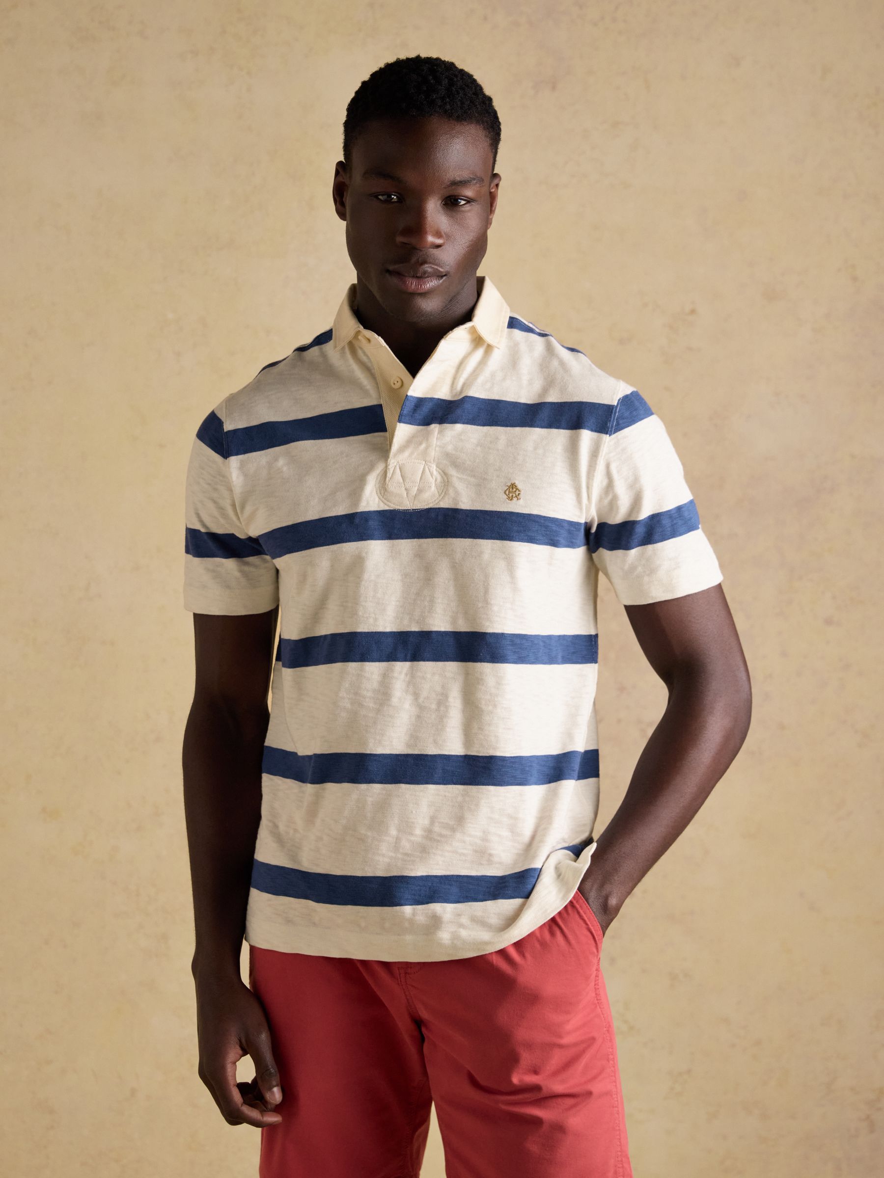 Summer Slub Cream & Navy Striped Rugby Shirt - Image 1 of 10