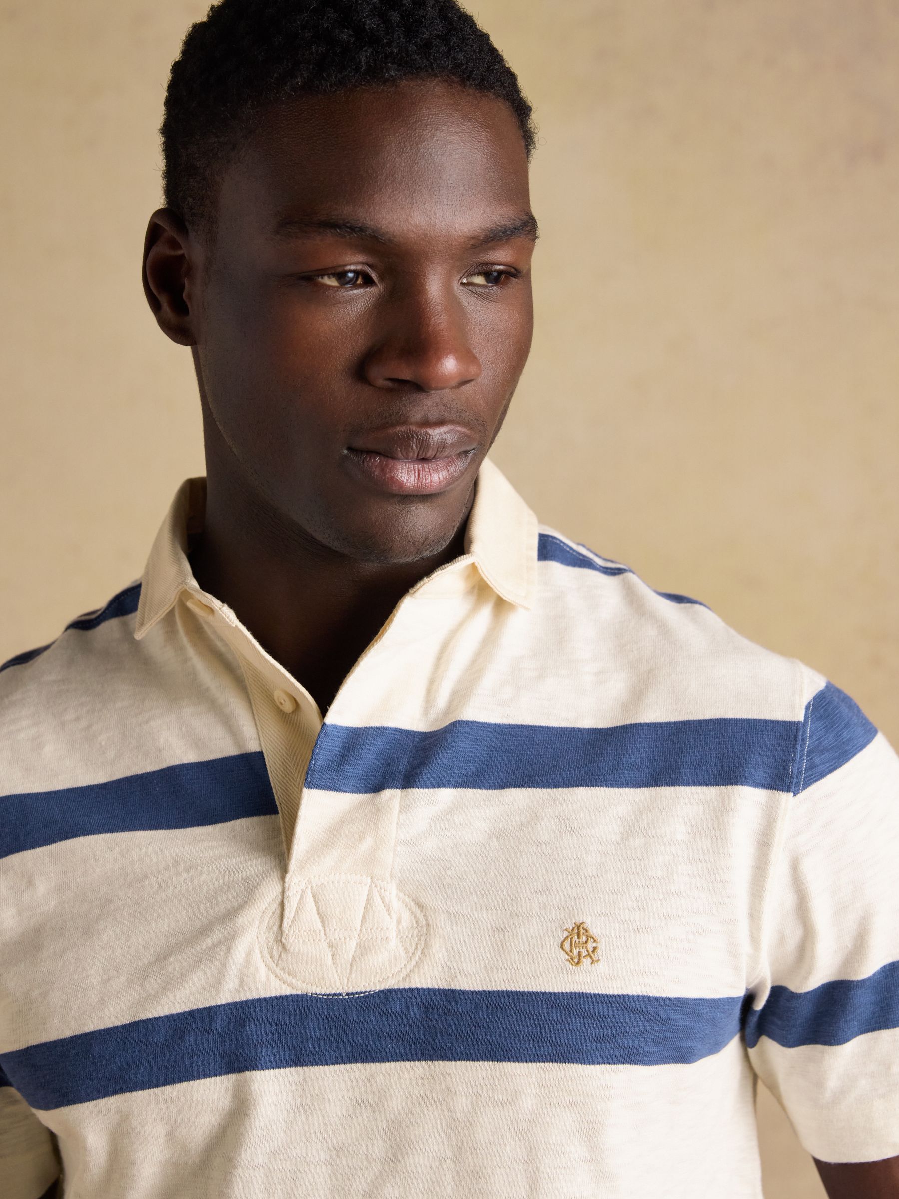 Summer Slub Cream & Navy Striped Rugby Shirt - Image 4 of 10