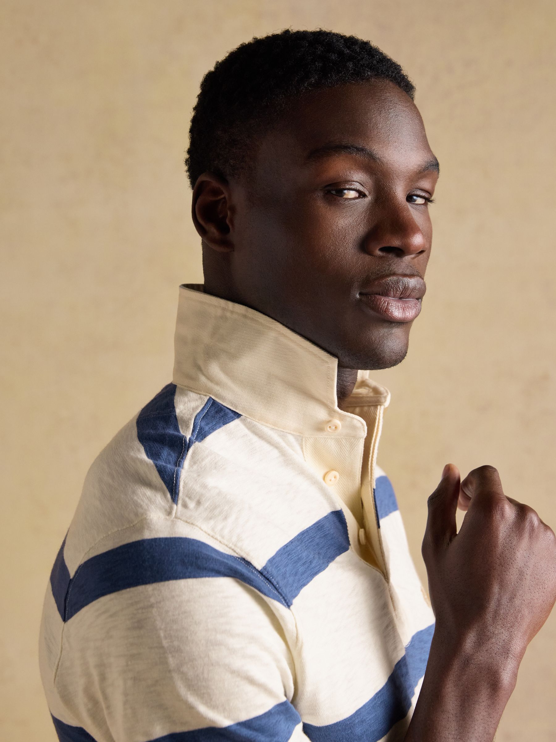 Summer Slub Cream & Navy Striped Rugby Shirt - Image 8 of 10