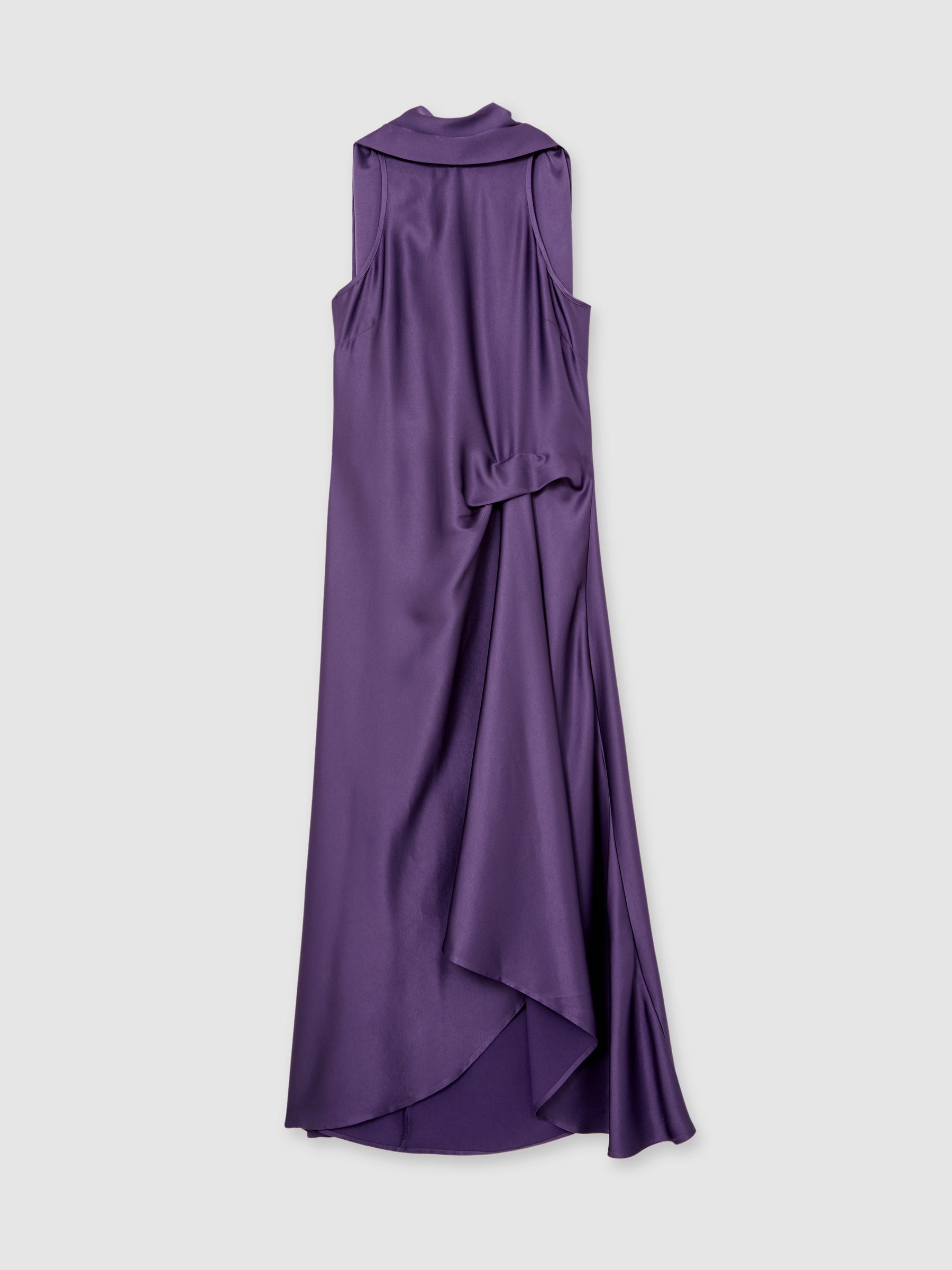 Satin Tuck-Detail Cape Midi Dress in Purple - Image 2 of 7