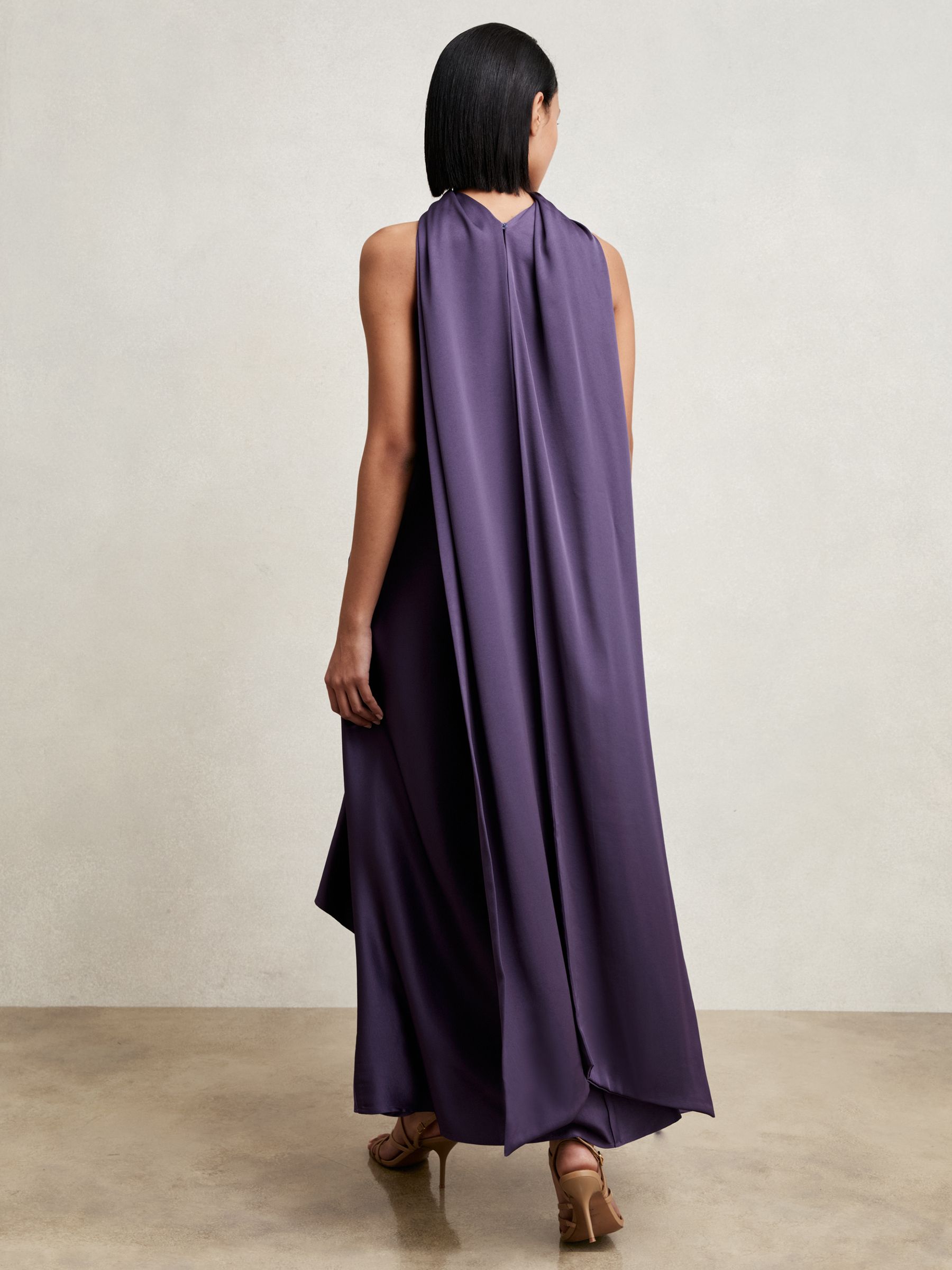 Reiss Satin Tuck-Detail Cape Midi Dress in Purple - REISS
