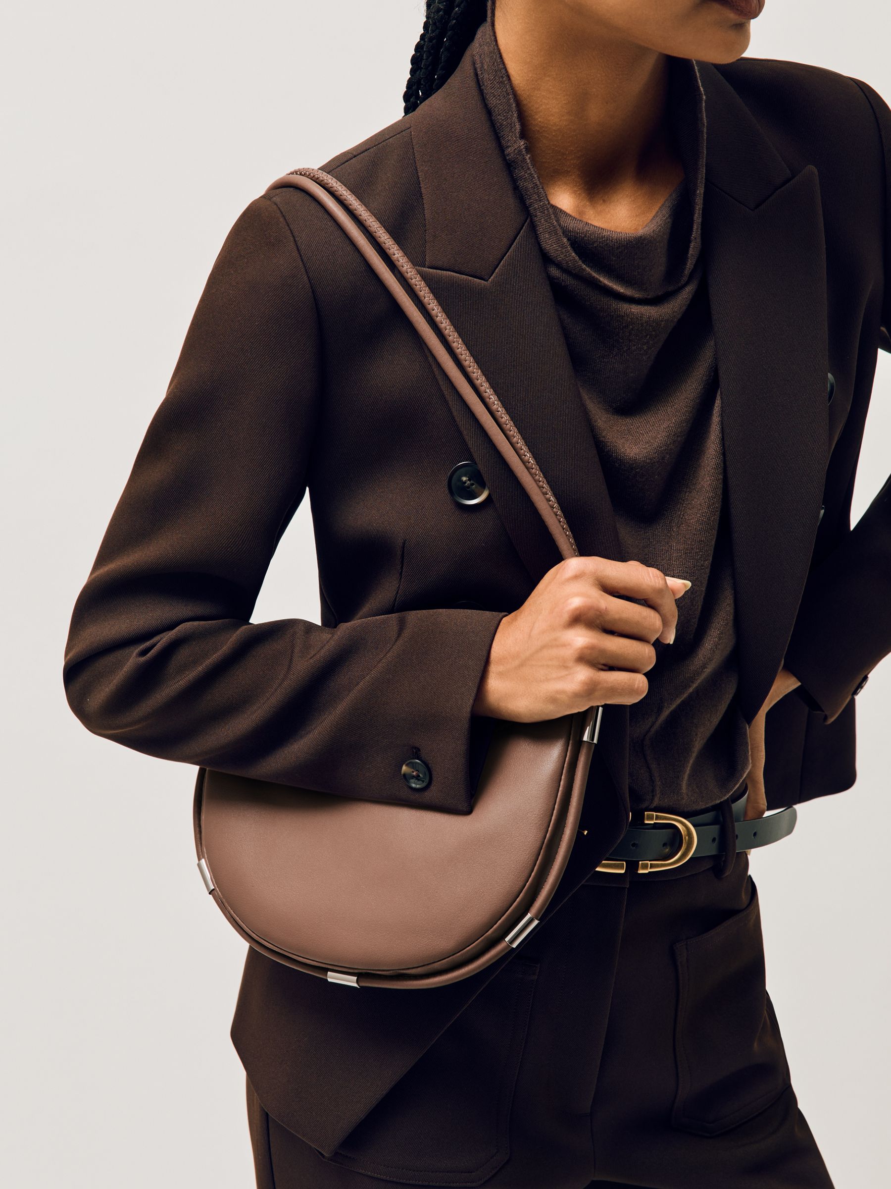 Leather Rope Strap Shoulder Bag in Neutral - Image 1 of 6 Leather Rope Strap Shoulder Bag in Neutral - Image 1 of 6