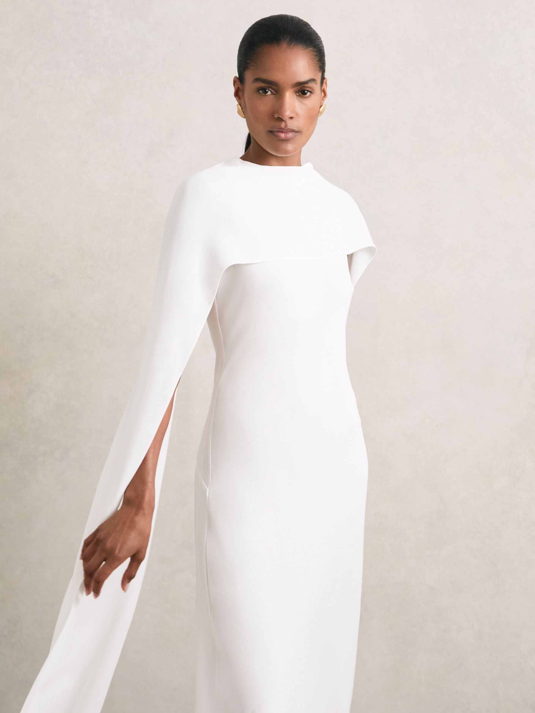 Crepe Cape Maxi Dress in White - Image 4 of 7