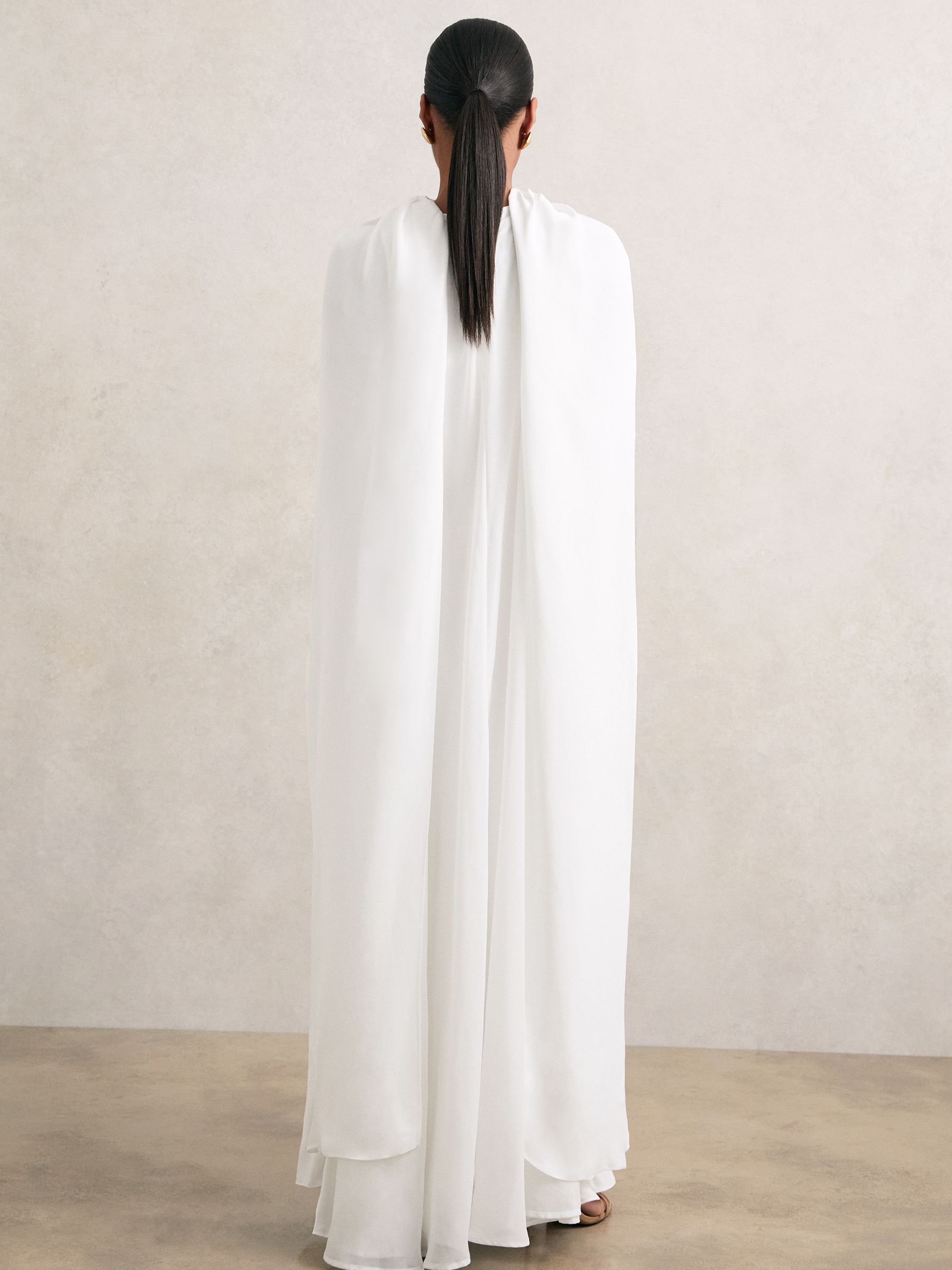 Crepe Cape Maxi Dress in White - Image 6 of 7