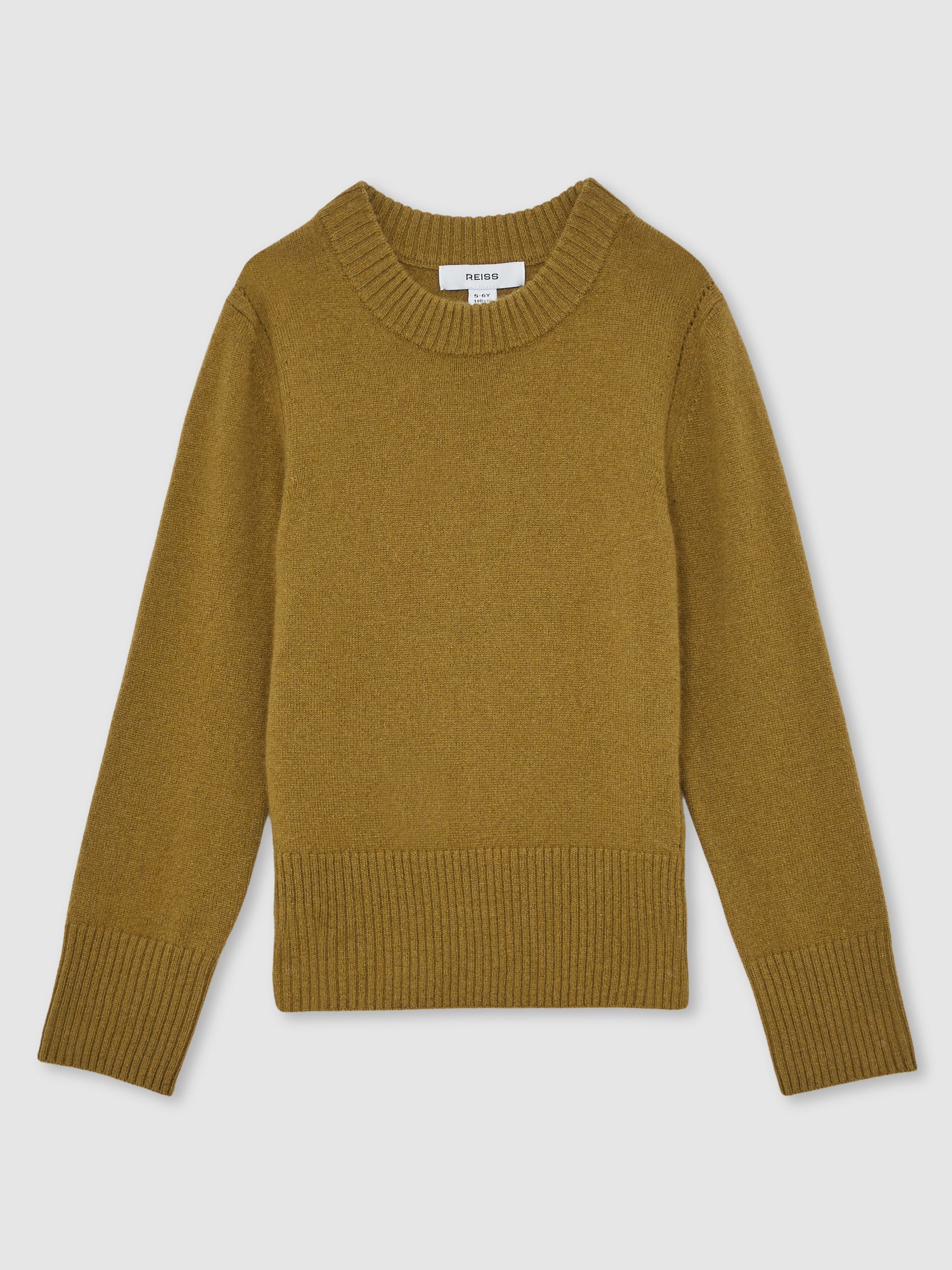 9-13 yrs Wool-Blend Open-Stitch Jumper with Cashmere in Khaki Green - Image 2 of 4