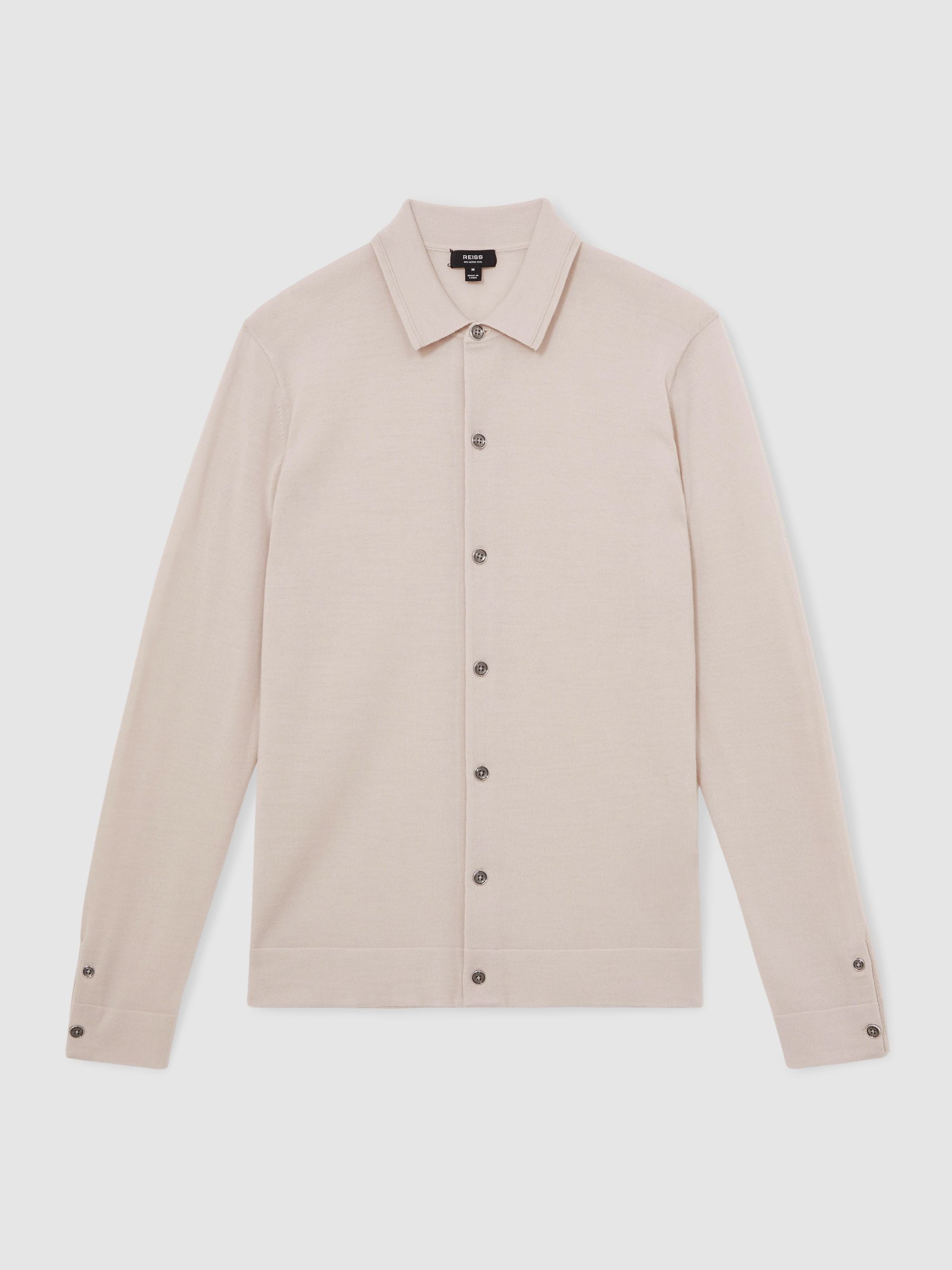 Merino Wool Button-Through Cardigan in Beige - Image 2 of 6