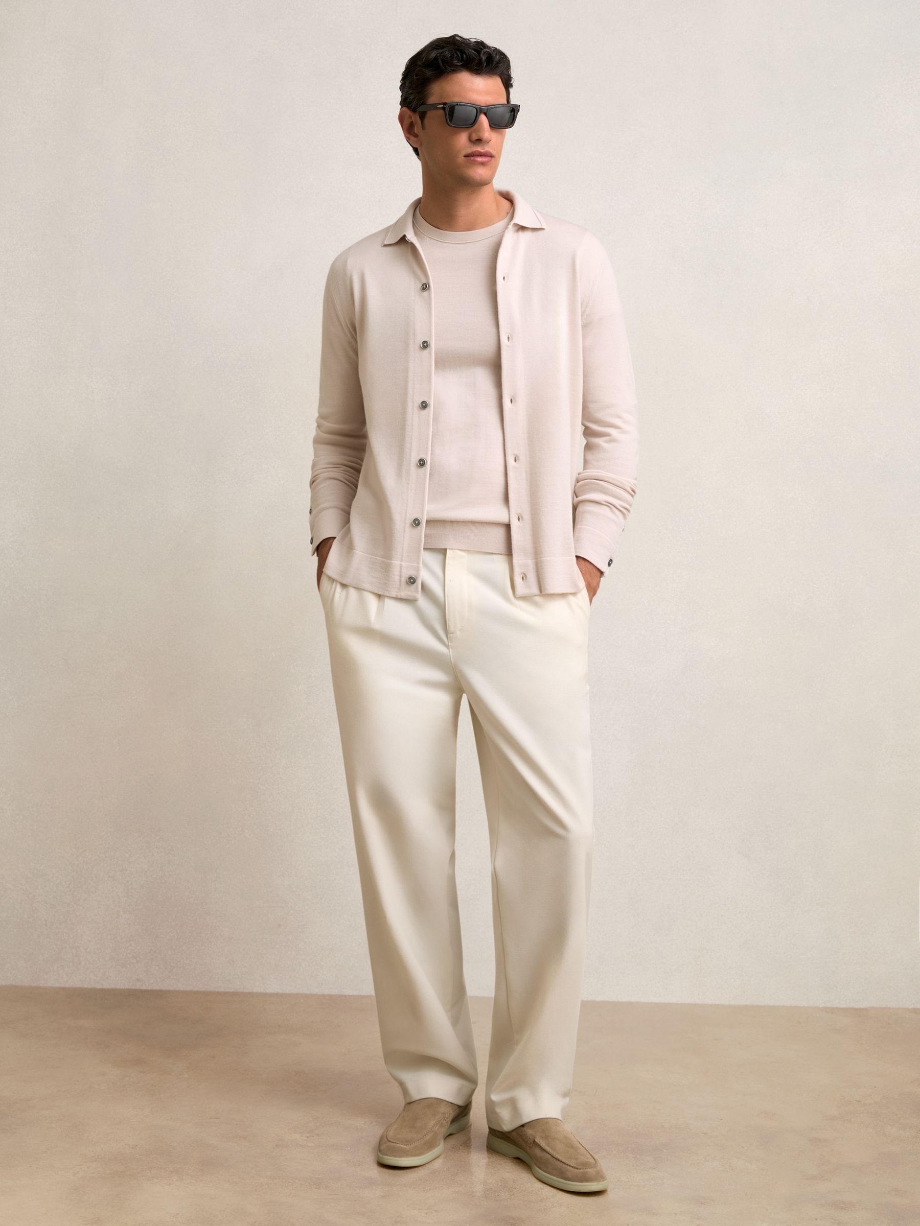 Merino Wool Button-Through Cardigan in Beige - Image 3 of 6