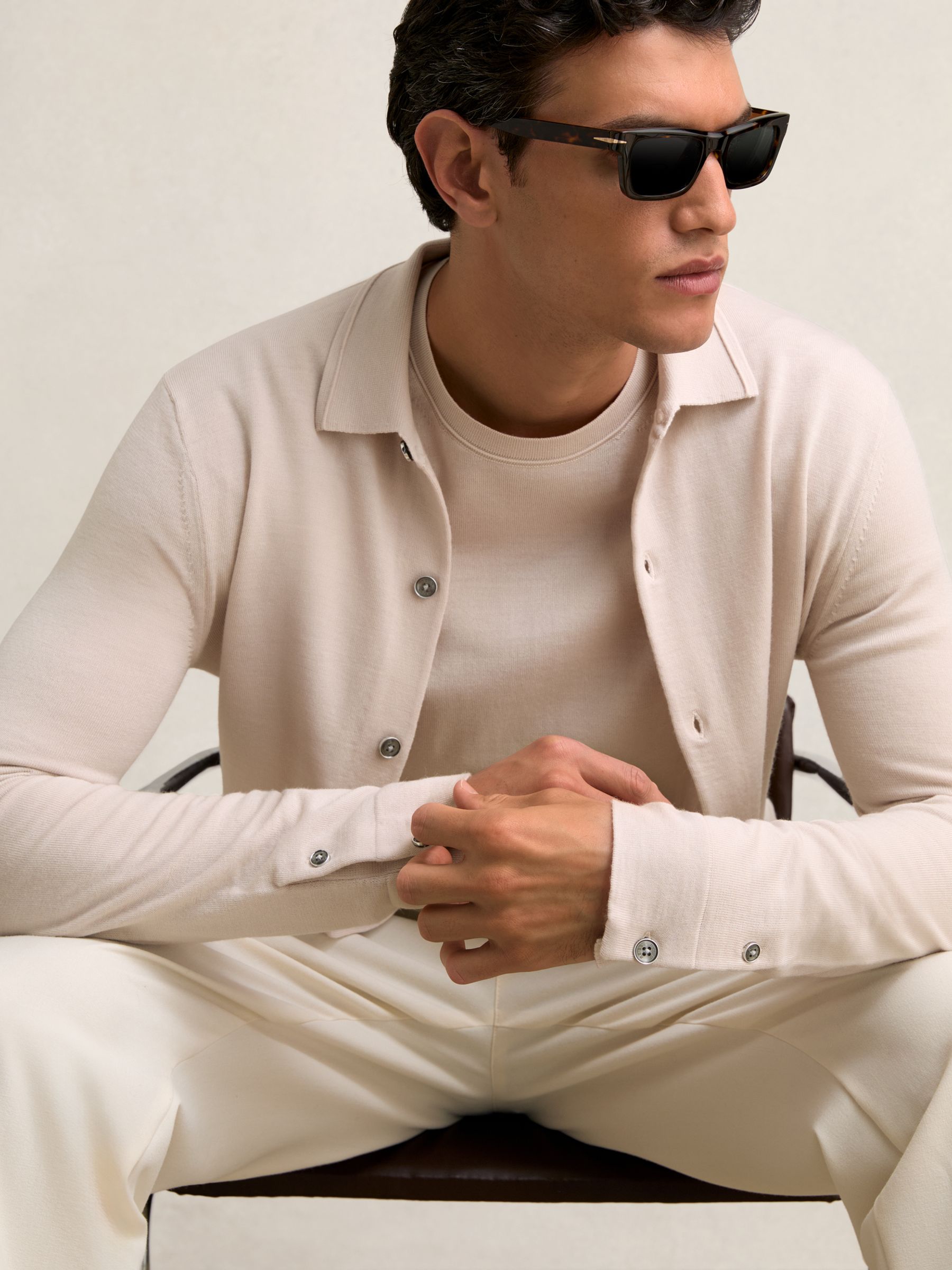 Merino Wool Button-Through Cardigan in Beige - Image 4 of 6