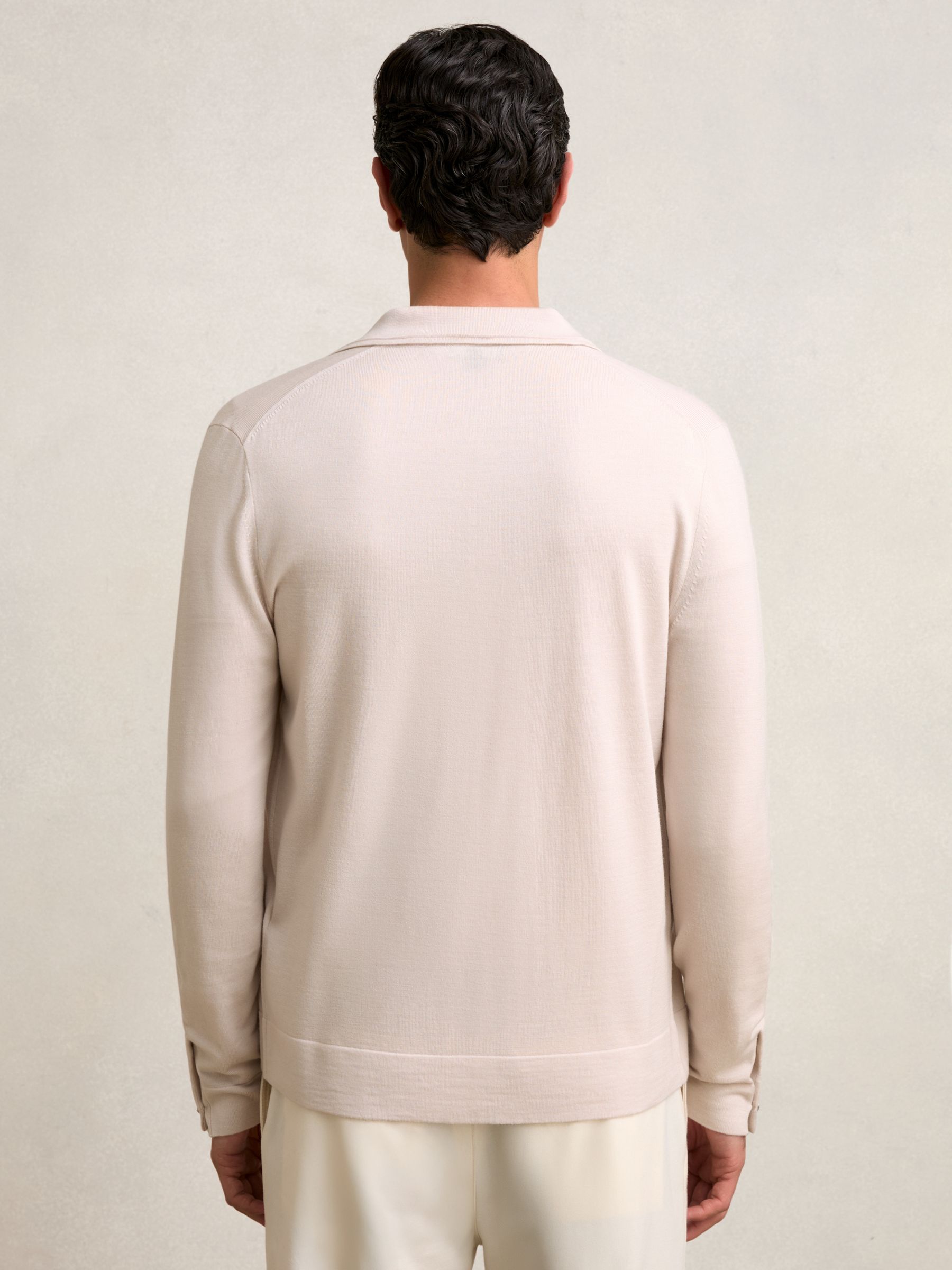 Merino Wool Button-Through Cardigan in Beige - Image 5 of 6