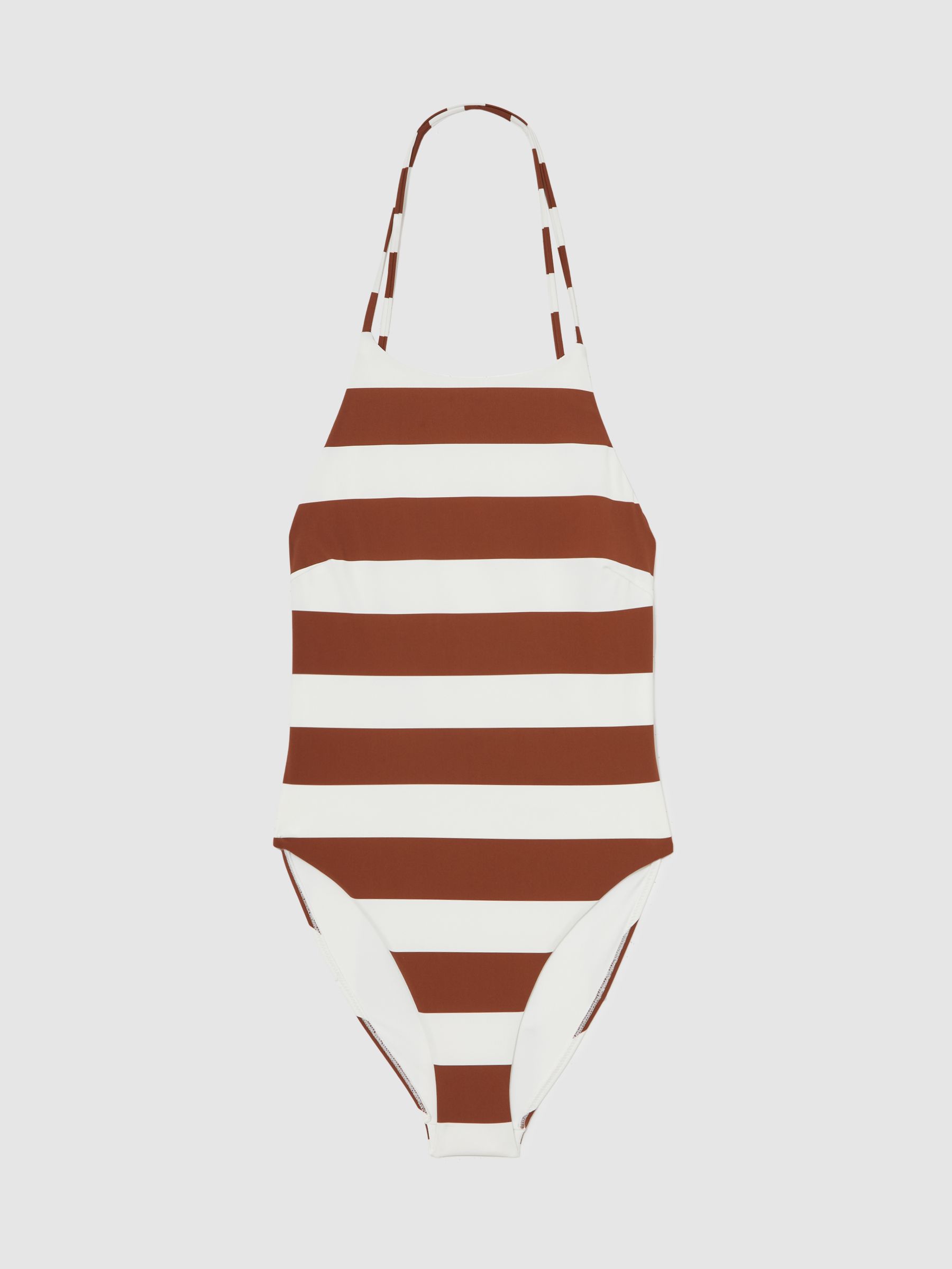 Stripe Cross-Back Swimsuit in Brown/White - Image 2 of 5