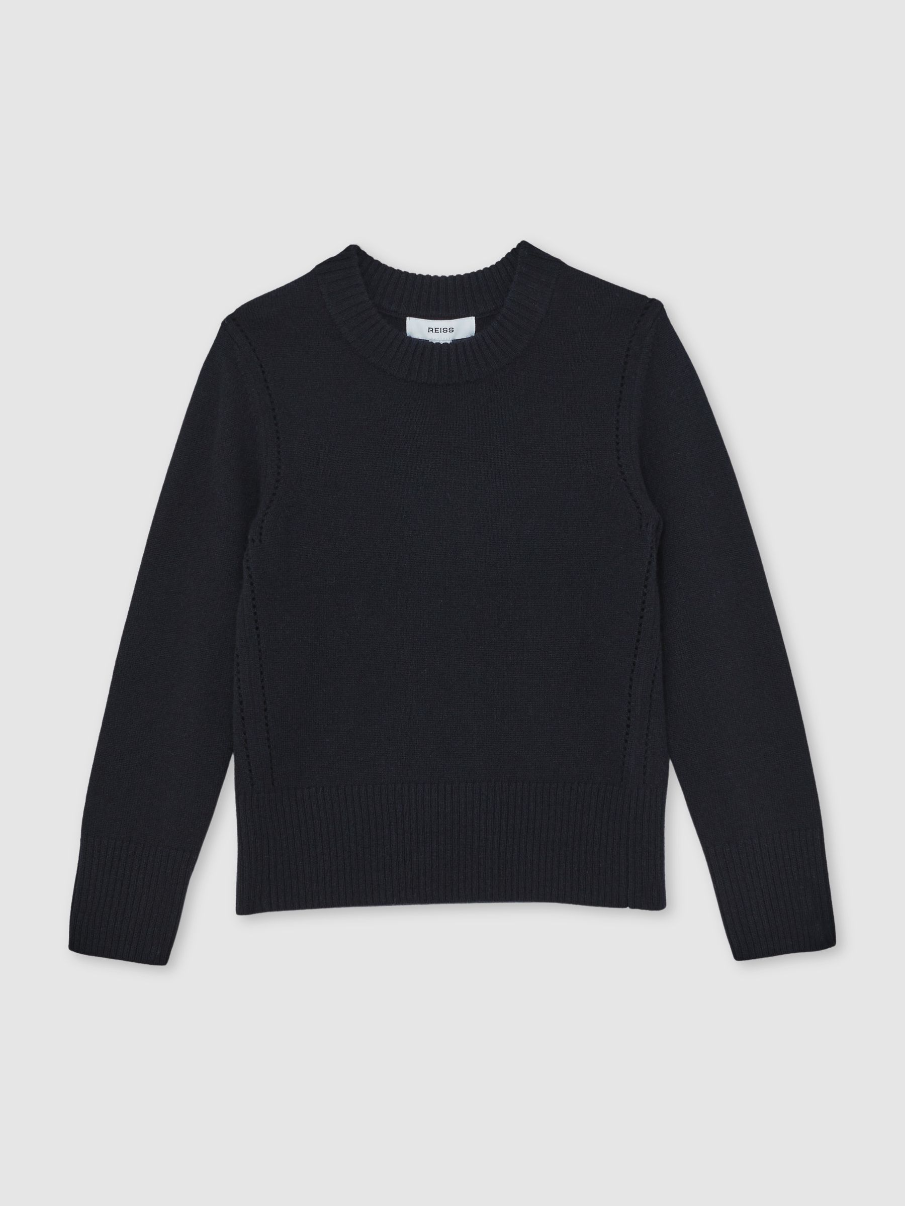 9-13 yrs Wool-Blend Open-Stitch Jumper with Cashmere in Navy - Image 2 of 5