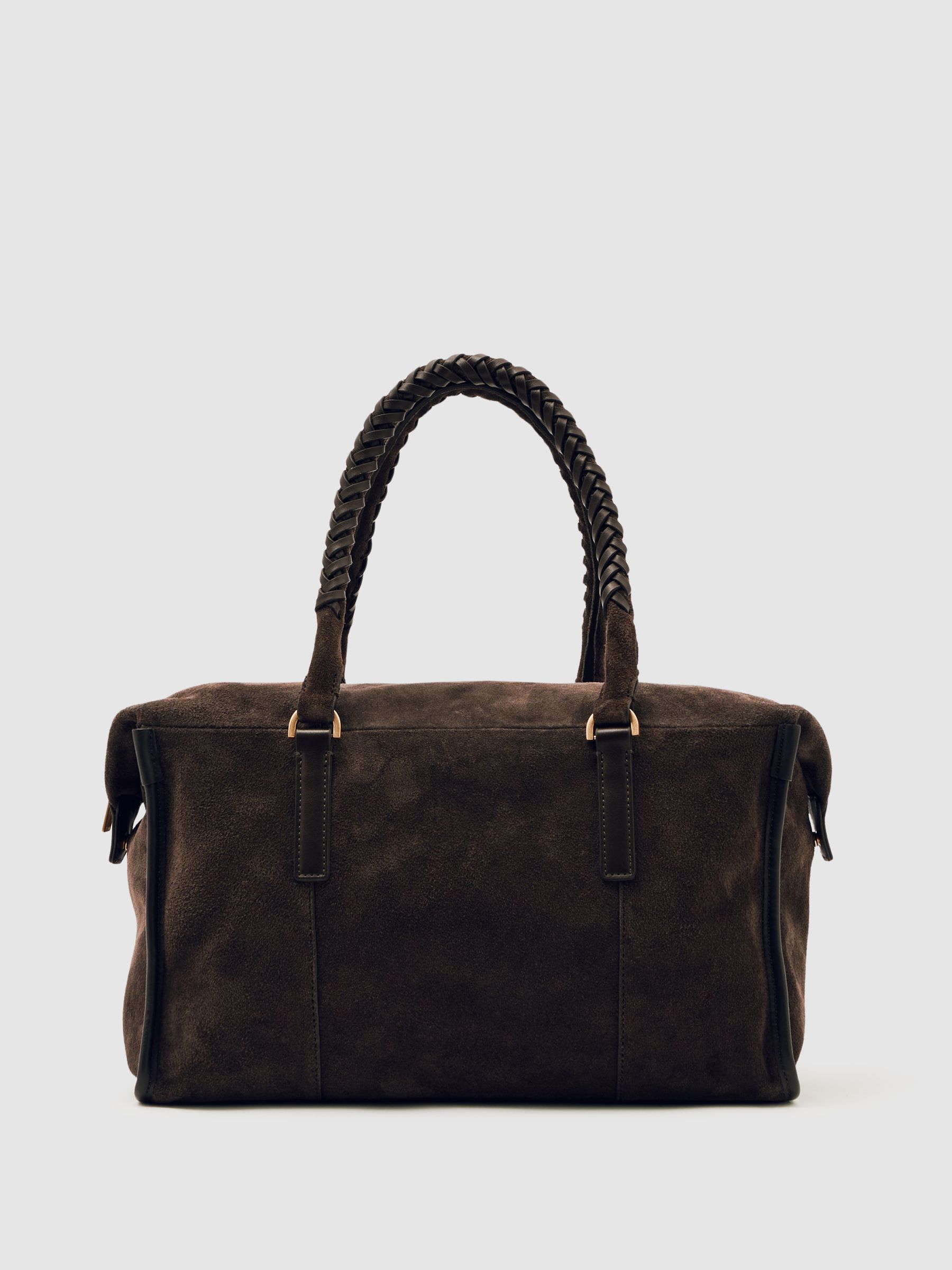 Suede Braided-Strap Bowling Bag in Chocolate - Image 1 of 7