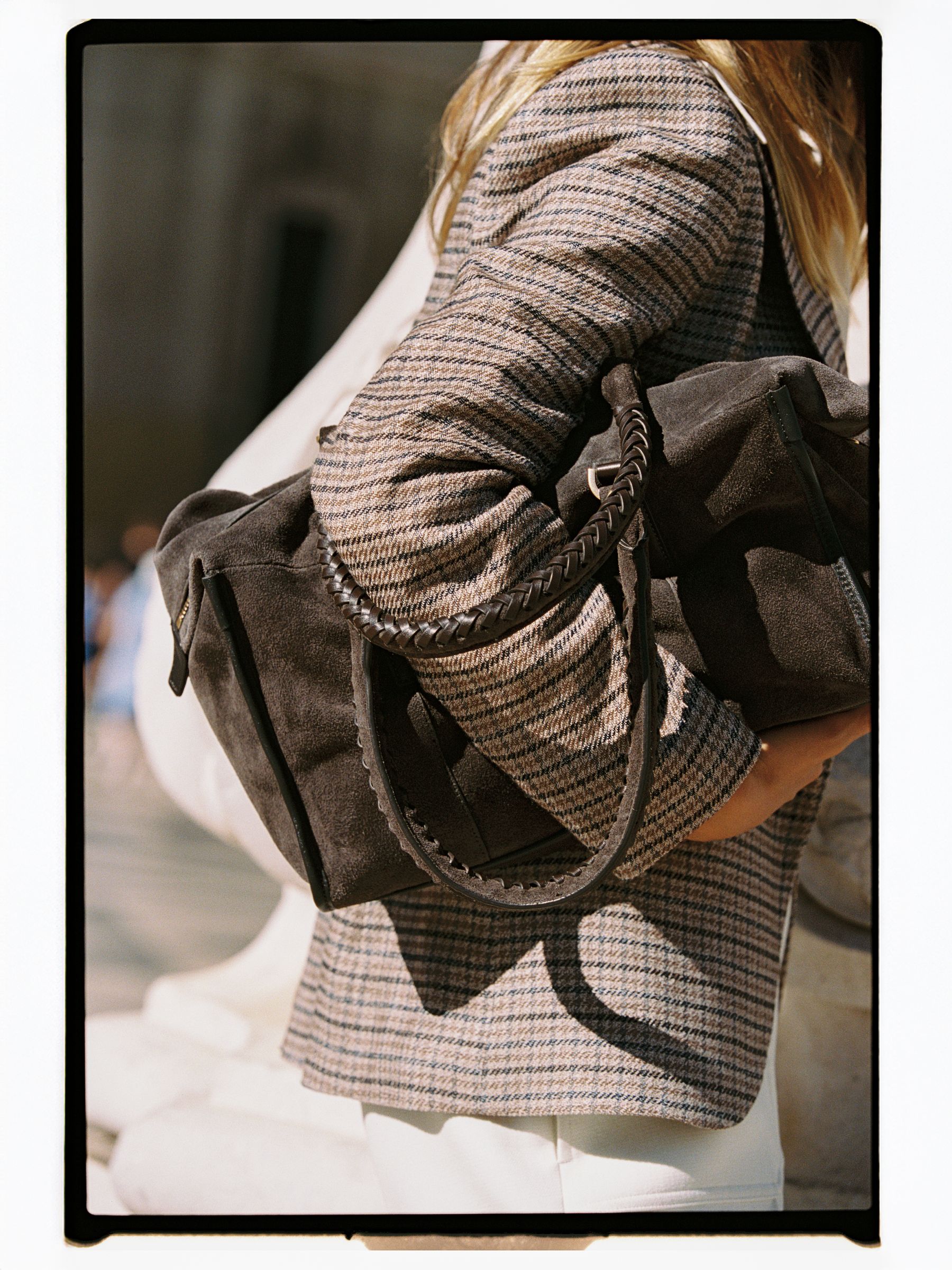 Suede Braided-Strap Bowling Bag in Chocolate - Image 3 of 7