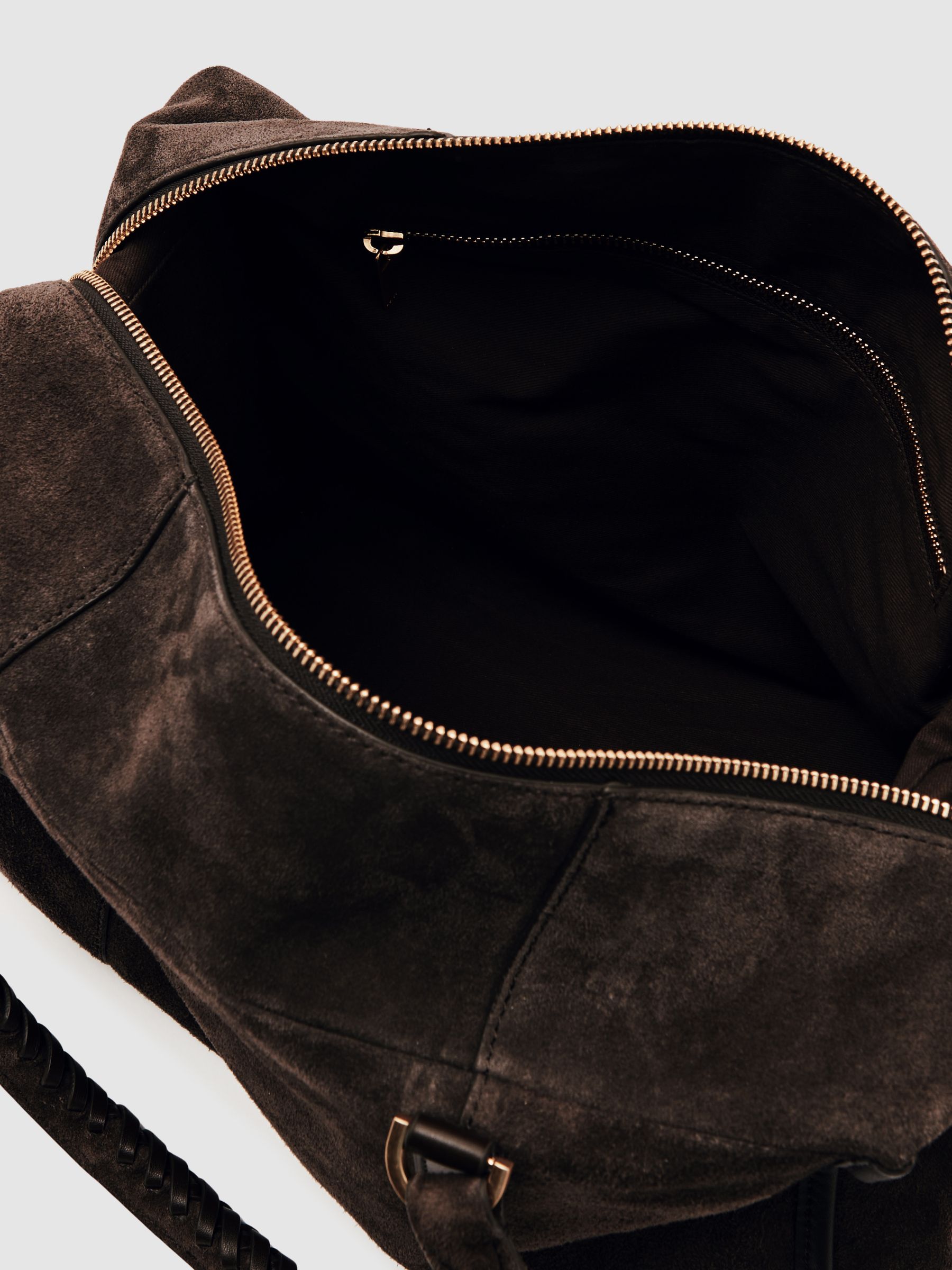 Suede Braided-Strap Bowling Bag in Chocolate - image 5