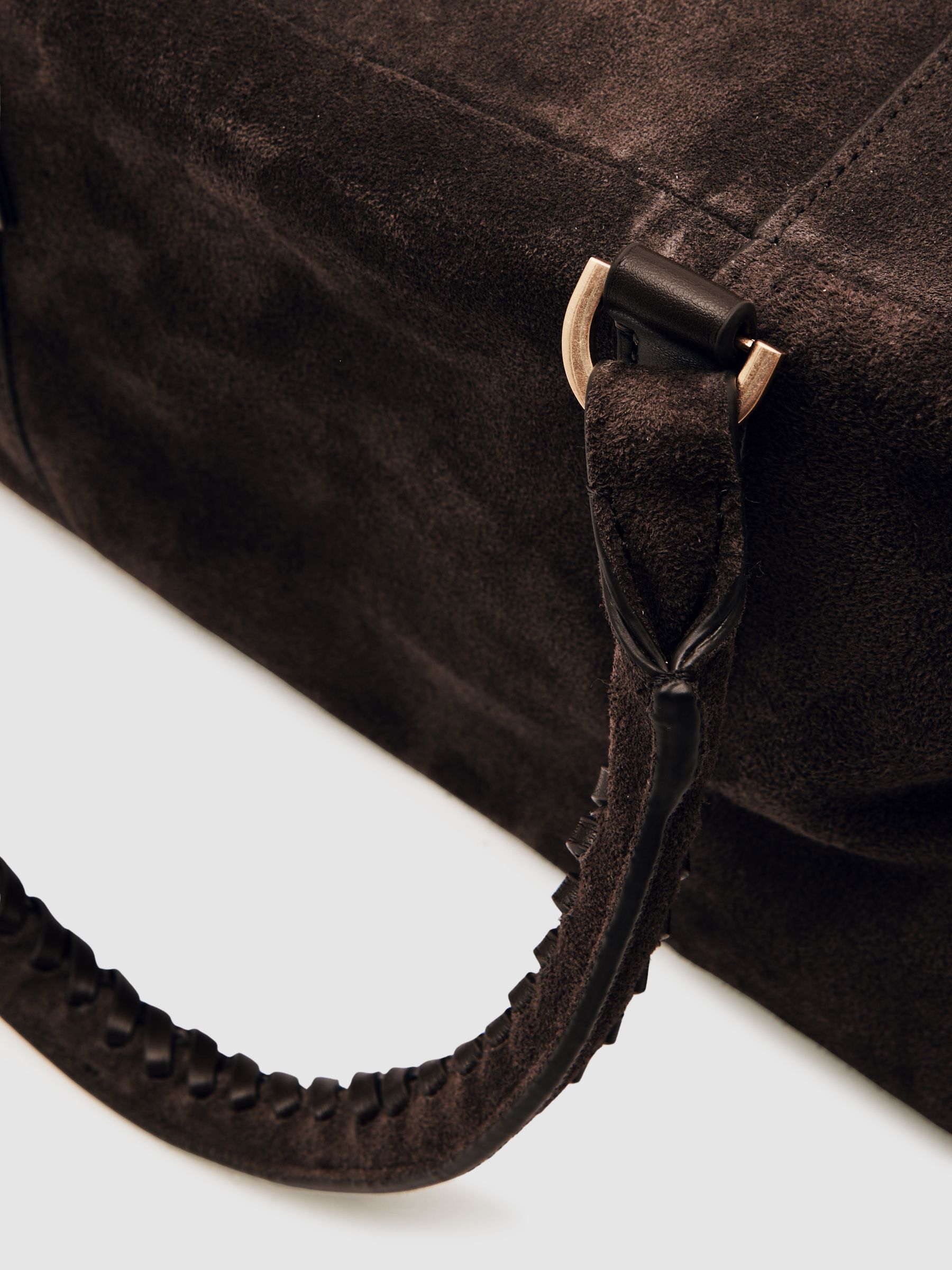 Suede Braided-Strap Bowling Bag in Chocolate - image 4