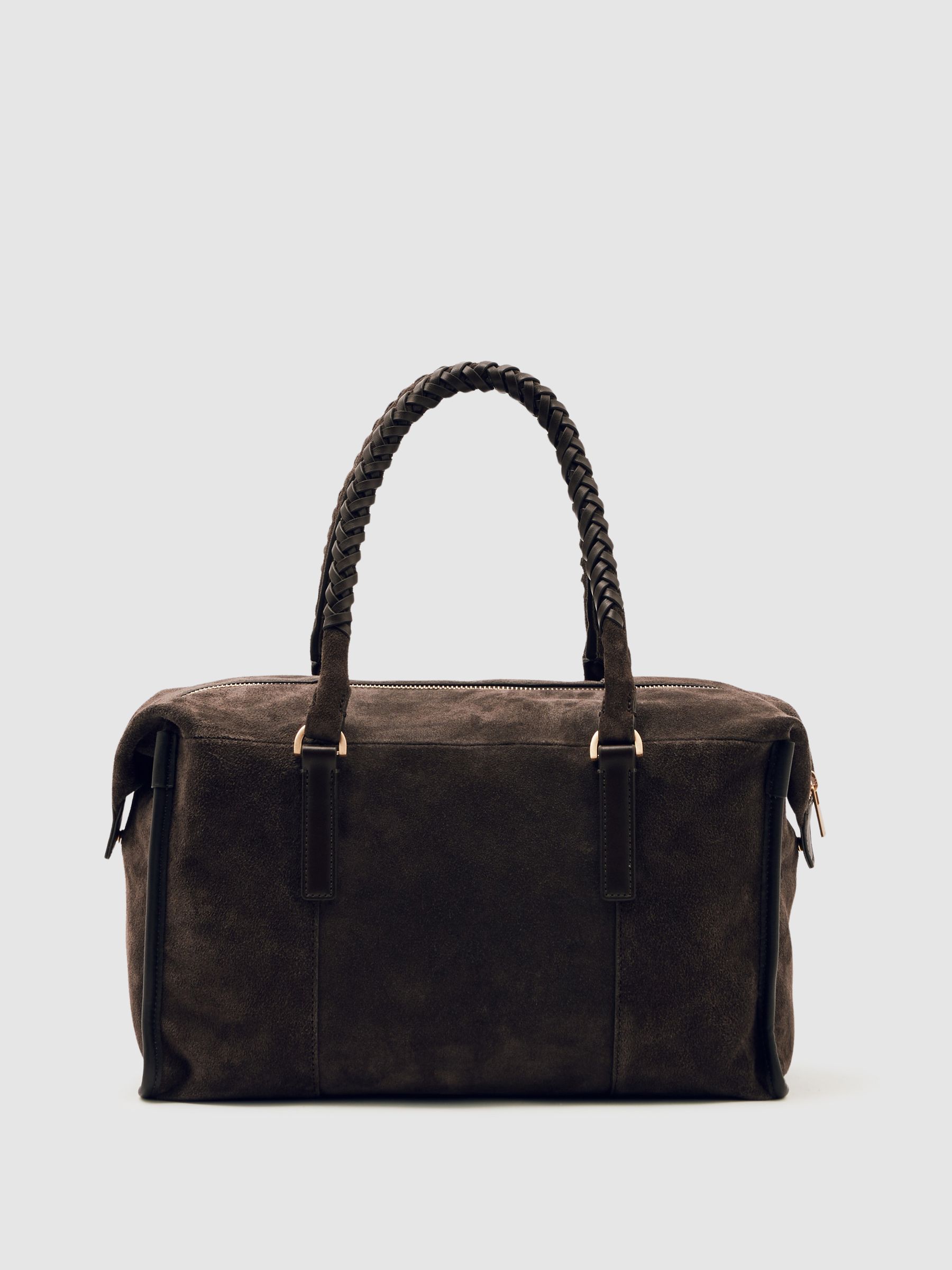 Suede Braided-Strap Bowling Bag in Chocolate - image 3
