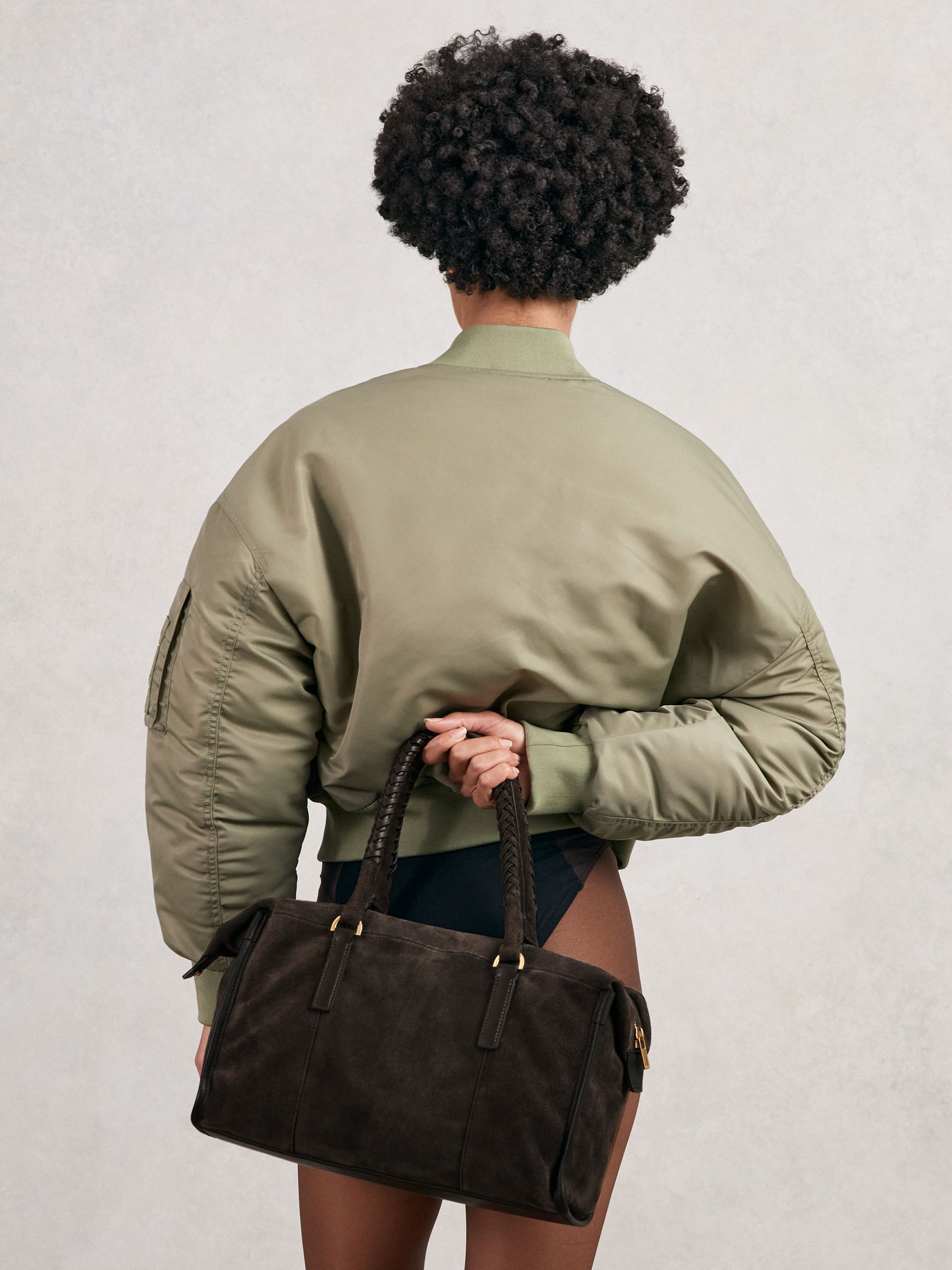Suede Braided-Strap Bowling Bag in Chocolate - Image 7 of 7