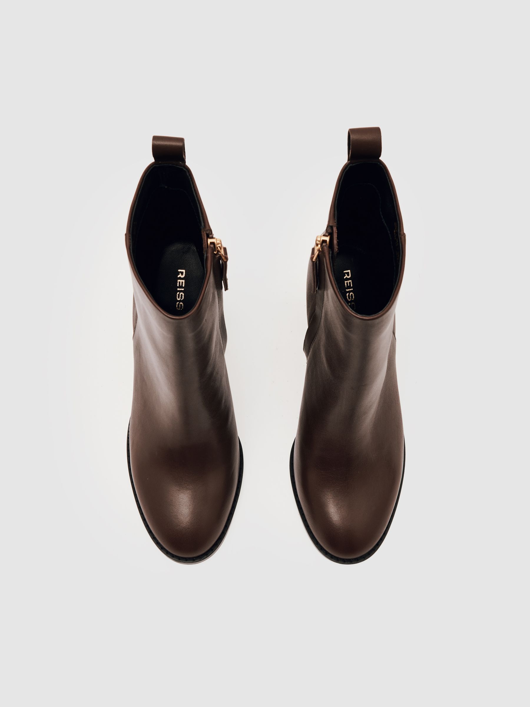 Leather Block-Heel Ankle Boots in Brown - Image 3 of 5