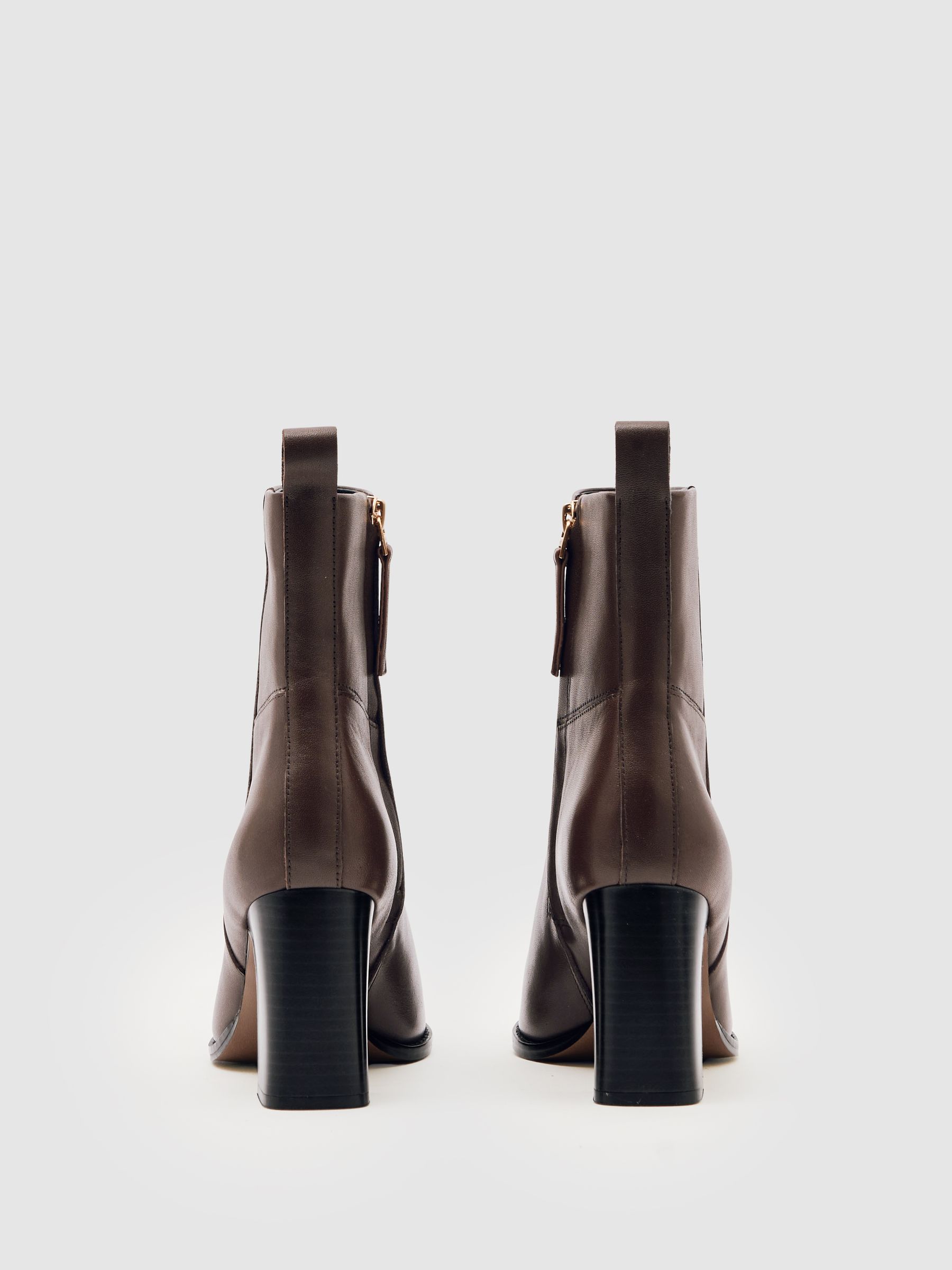 Leather Block-Heel Ankle Boots in Brown - Image 4 of 5