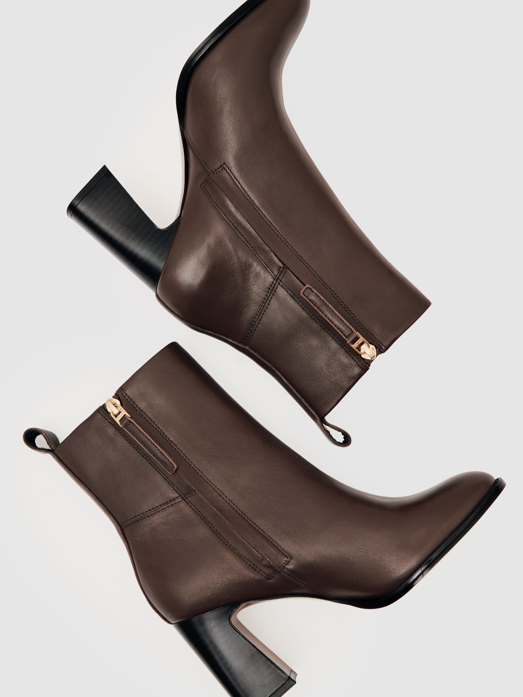 Leather Block-Heel Ankle Boots in Brown - Image 5 of 5