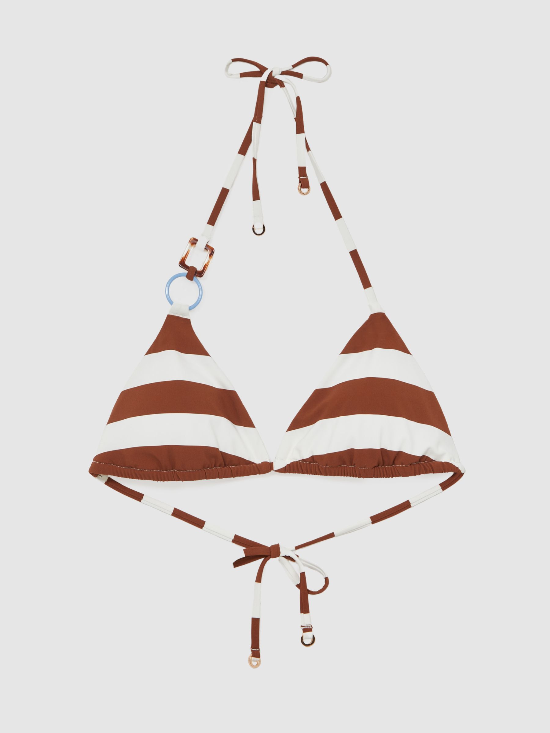 Stripe Halterneck Triangle Bikini Top in Navy/Brown - Image 2 of 6