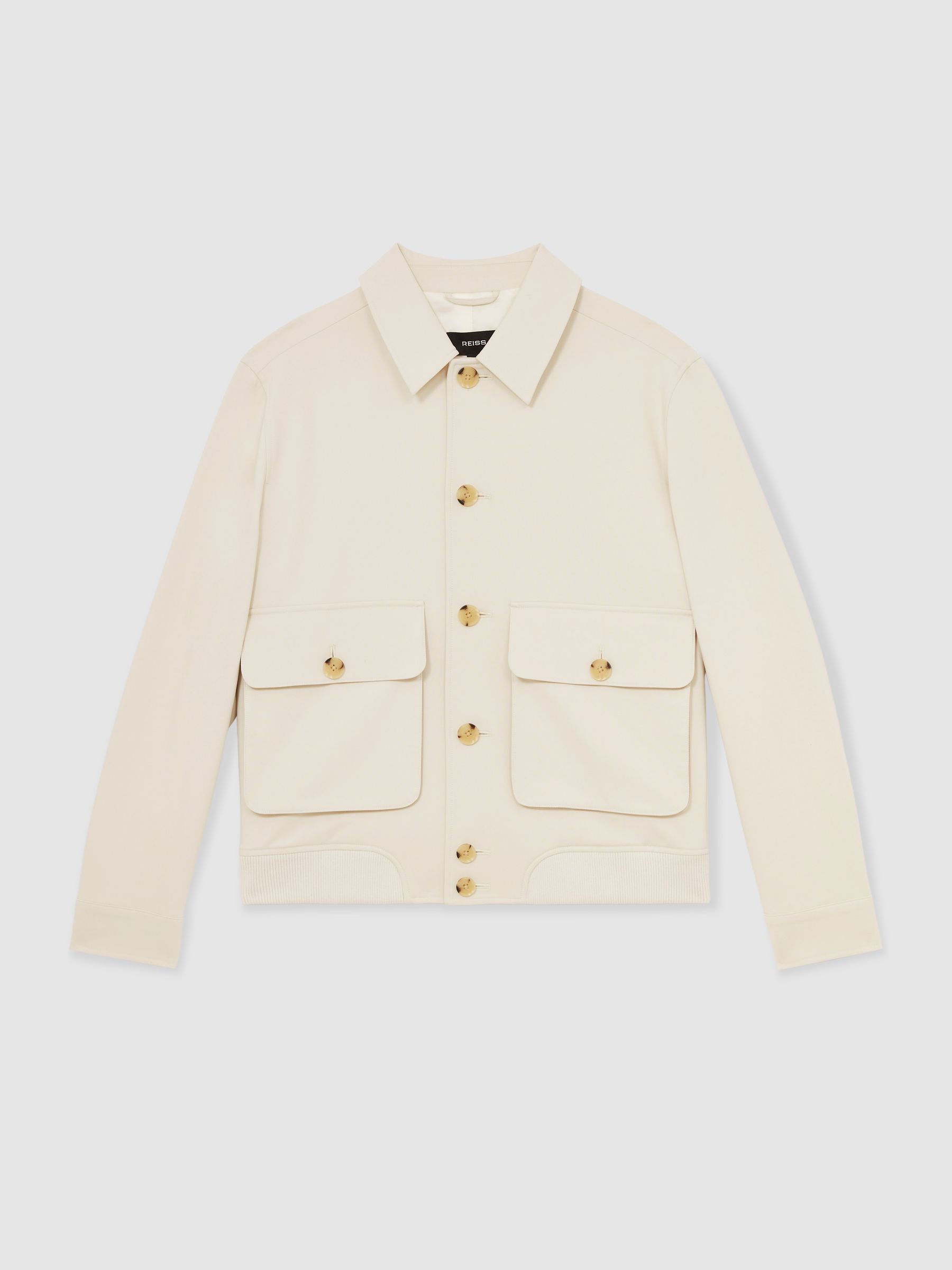 Cotton-Blend Button-Through Jacket in Light Stone - Image 2 of 6