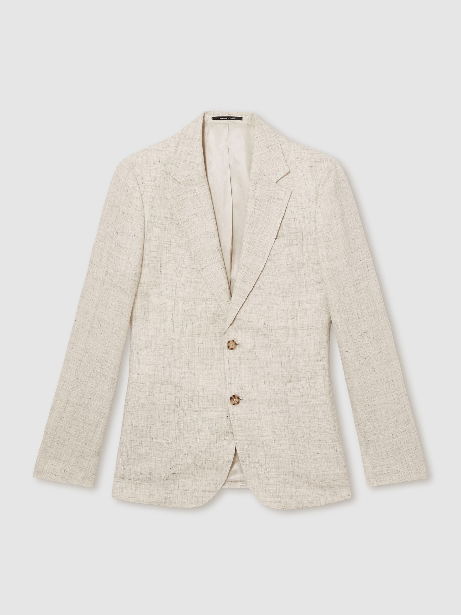 Linen-Cotton Single-Breasted Suit Blazer Slim-Fit in Stone - Image 2 of 7