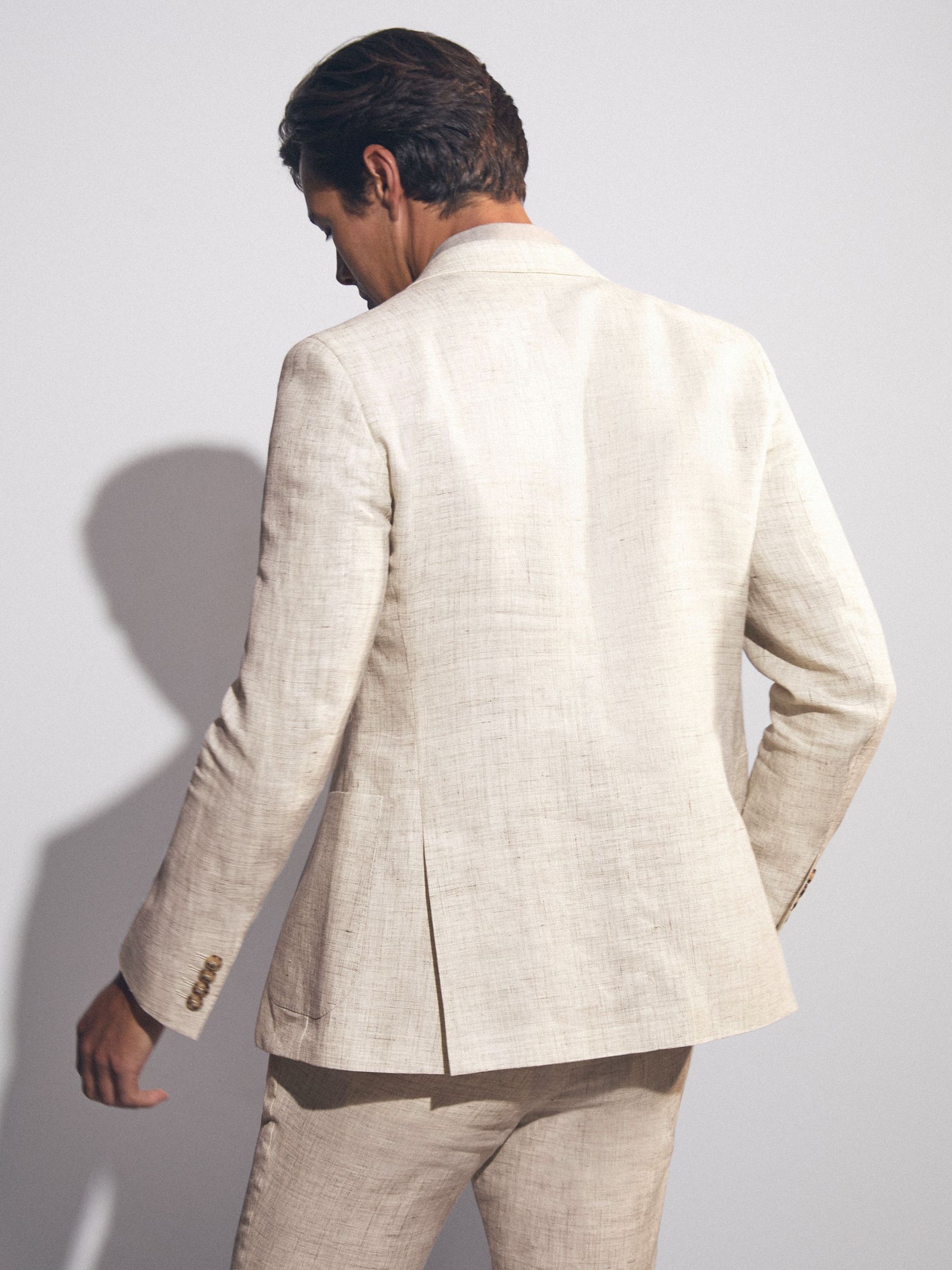 Linen-Cotton Single-Breasted Suit Blazer Slim-Fit in Stone - Image 5 of 7