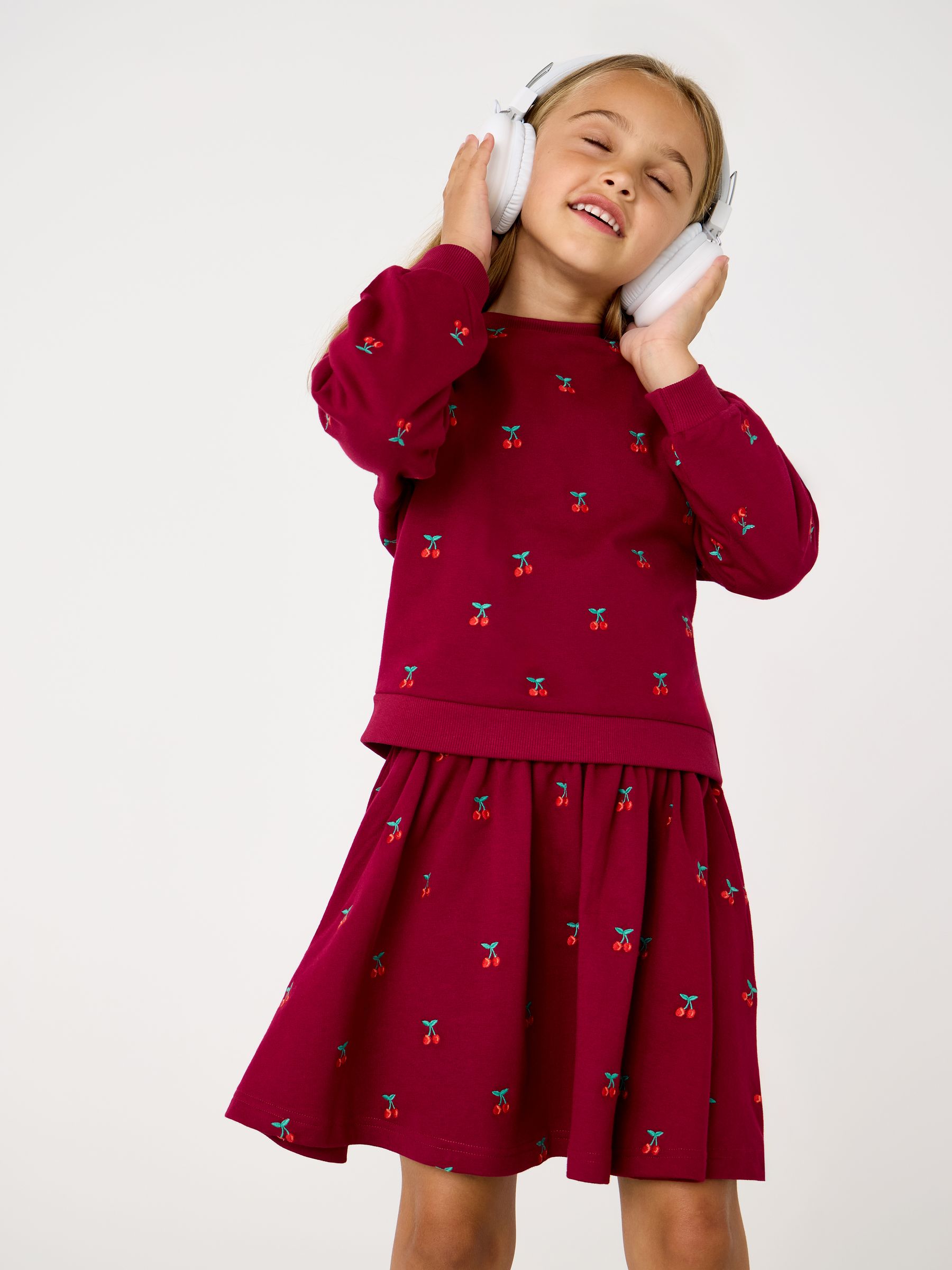 Berry Red Cherry Embroidered Sweatshirt & Skirt Set - Image 10 of 10