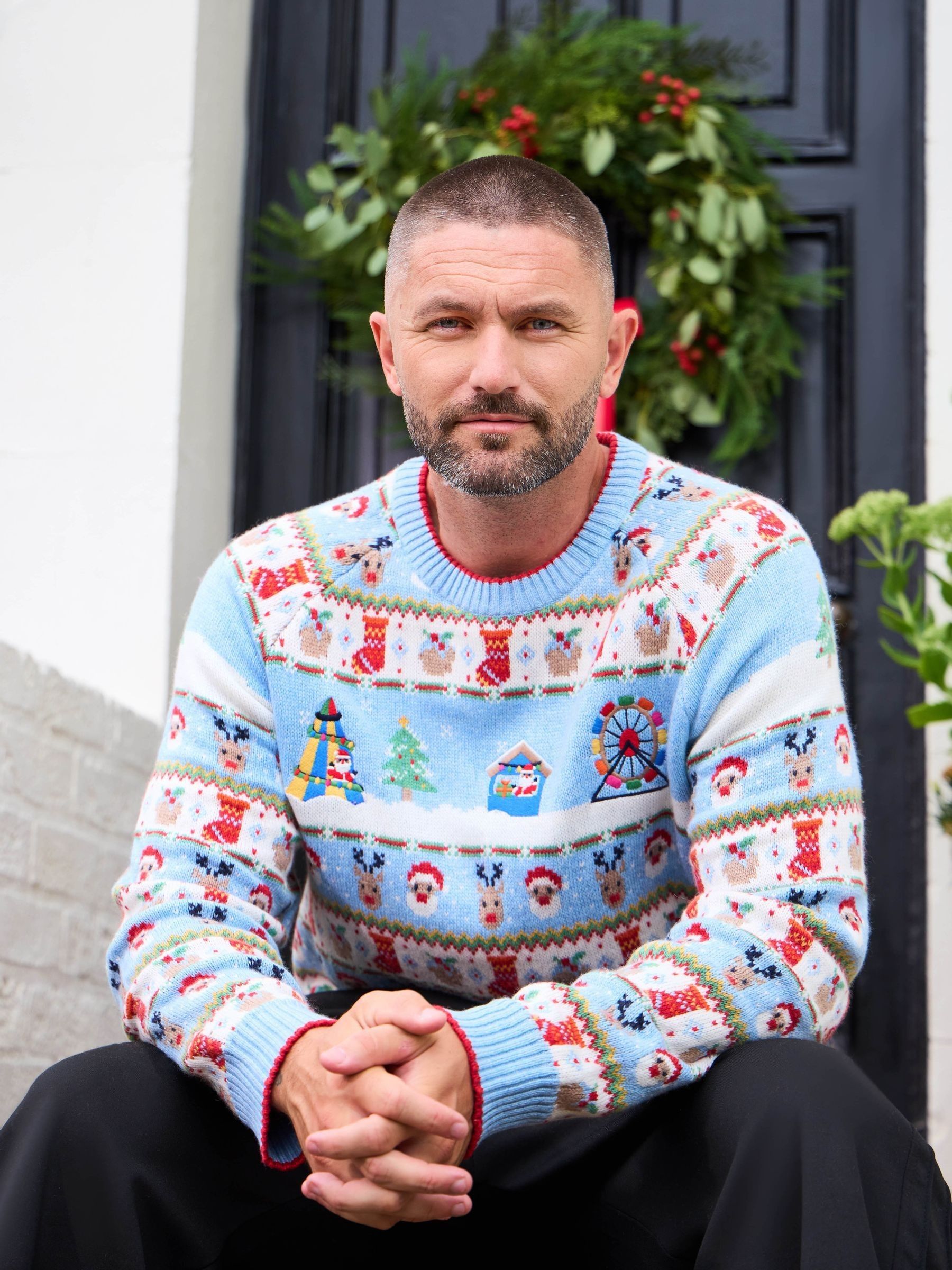 Blue Men's Christmas Fair Ground Fairisle Jumper - Image 1 of 1