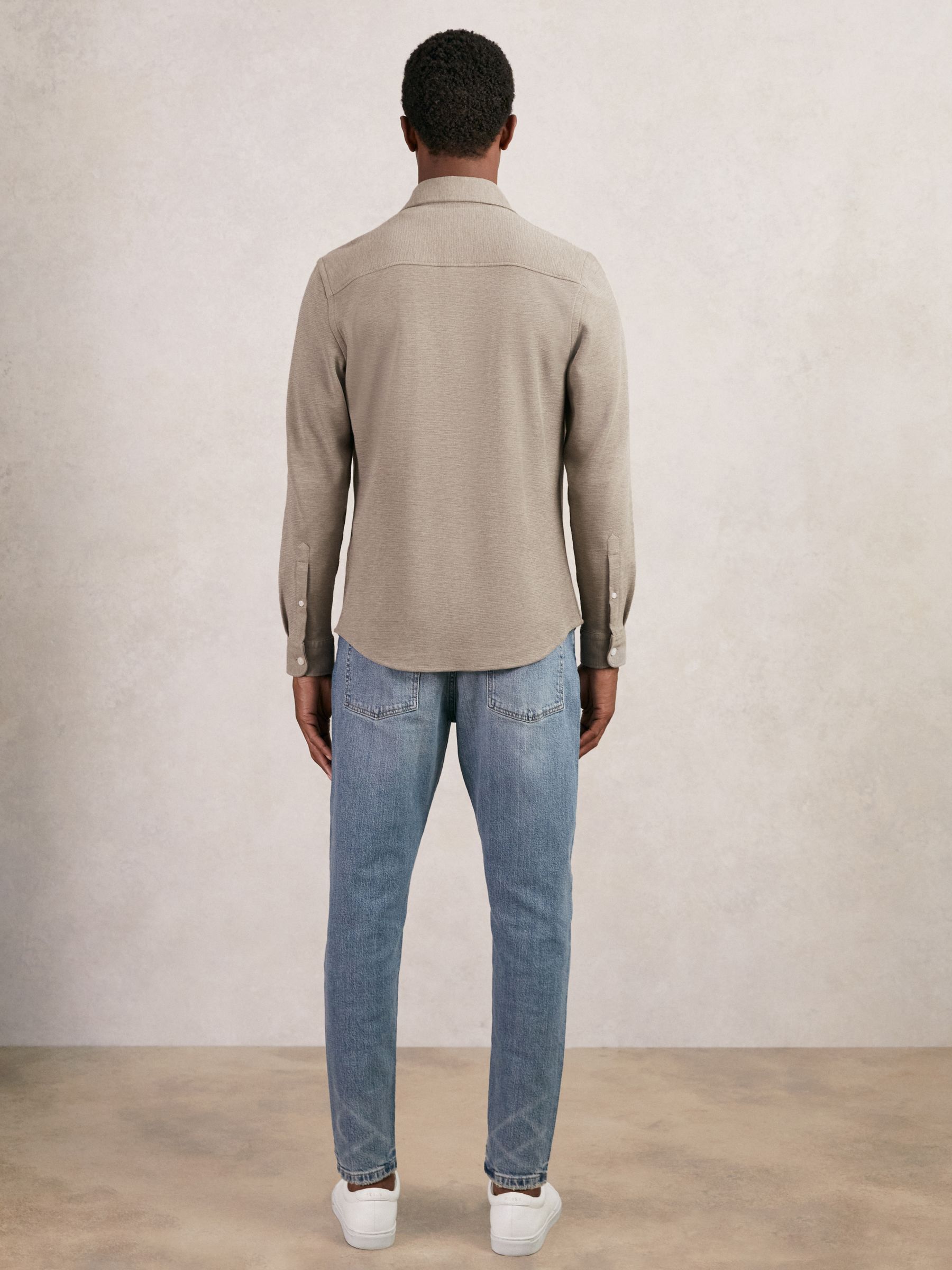 Textured Twin-Pocket Overshirt Cotton-Blend in Oatmeal Brown Melange - image 5