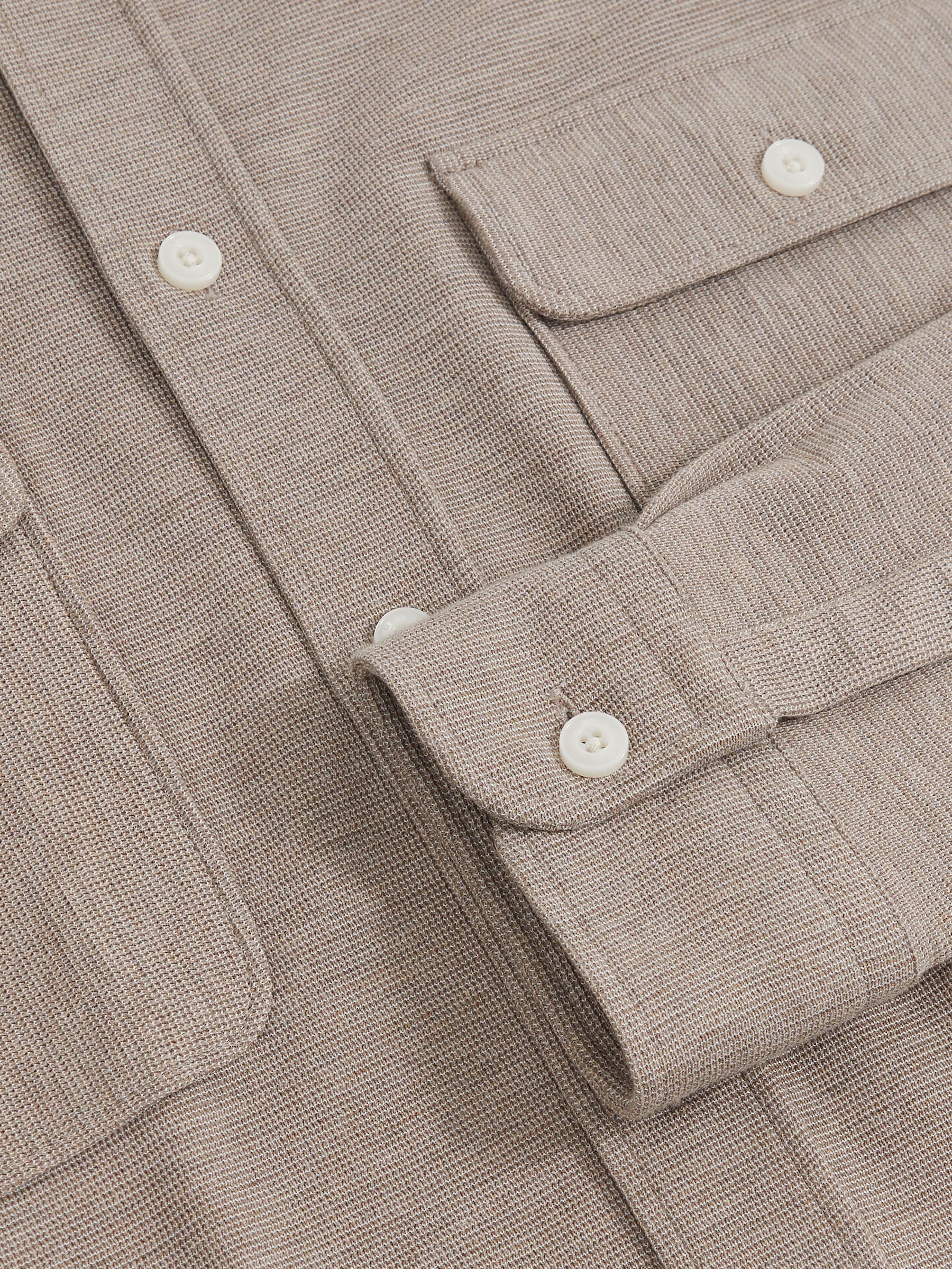 Textured Twin Pocket Cotton Blend Overshirt in Oatmeal Brown Melange - Image 6 of 6