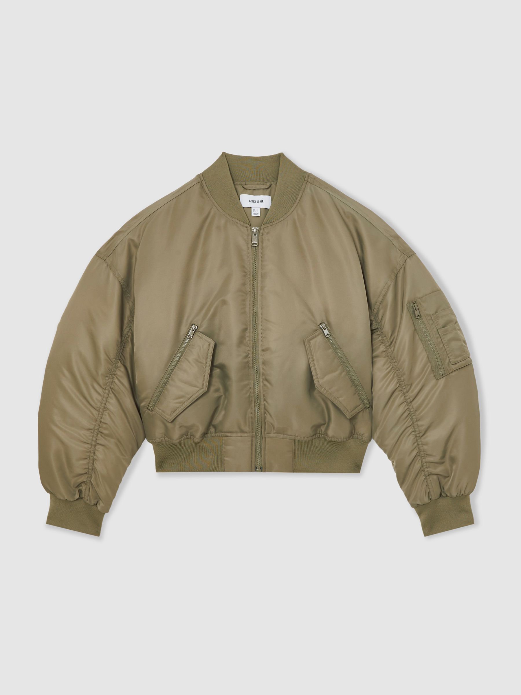 Technical Puffer Bomber Jacket in Khaki - Image 2 of 7