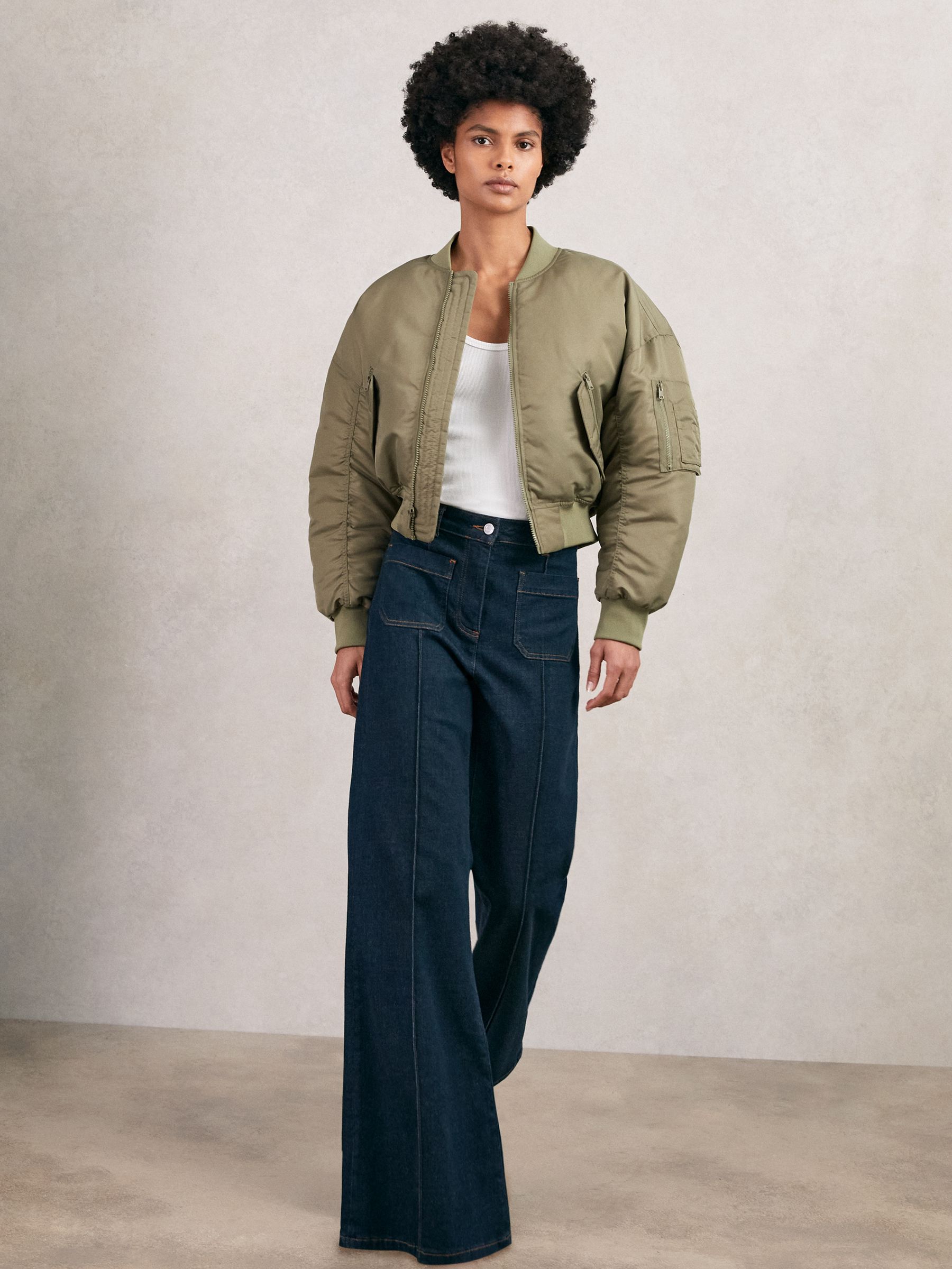 Technical Puffer Bomber Jacket in Khaki - Image 3 of 7