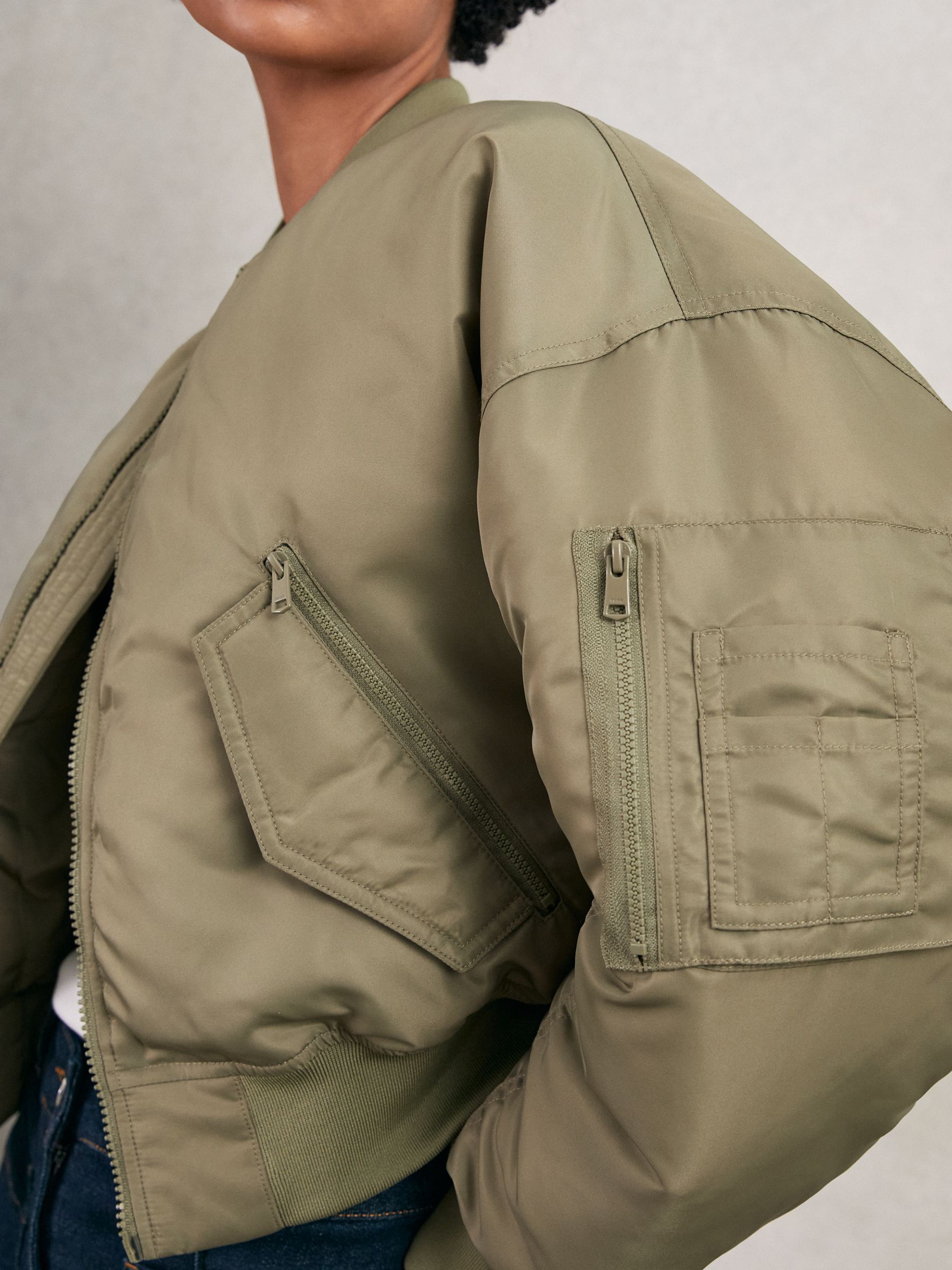 Technical Puffer Bomber Jacket in Khaki - Image 4 of 7
