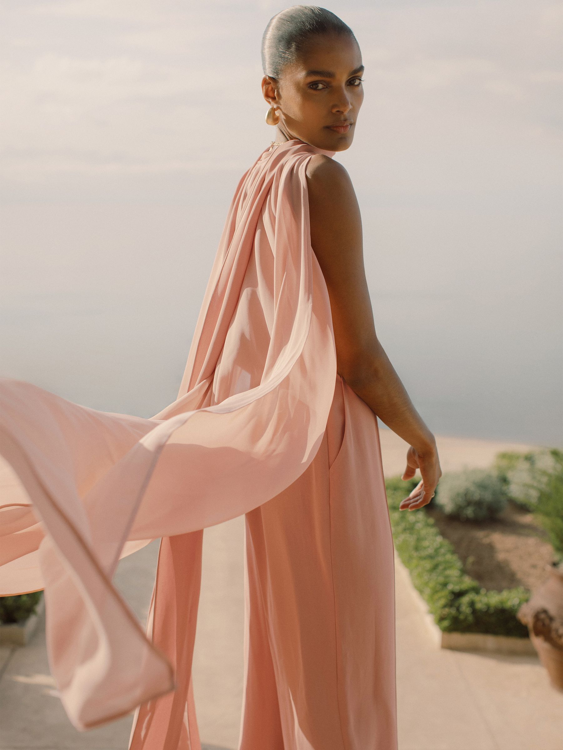 Wide-Leg Cape Jumpsuit in Pink - Image 4 of 7