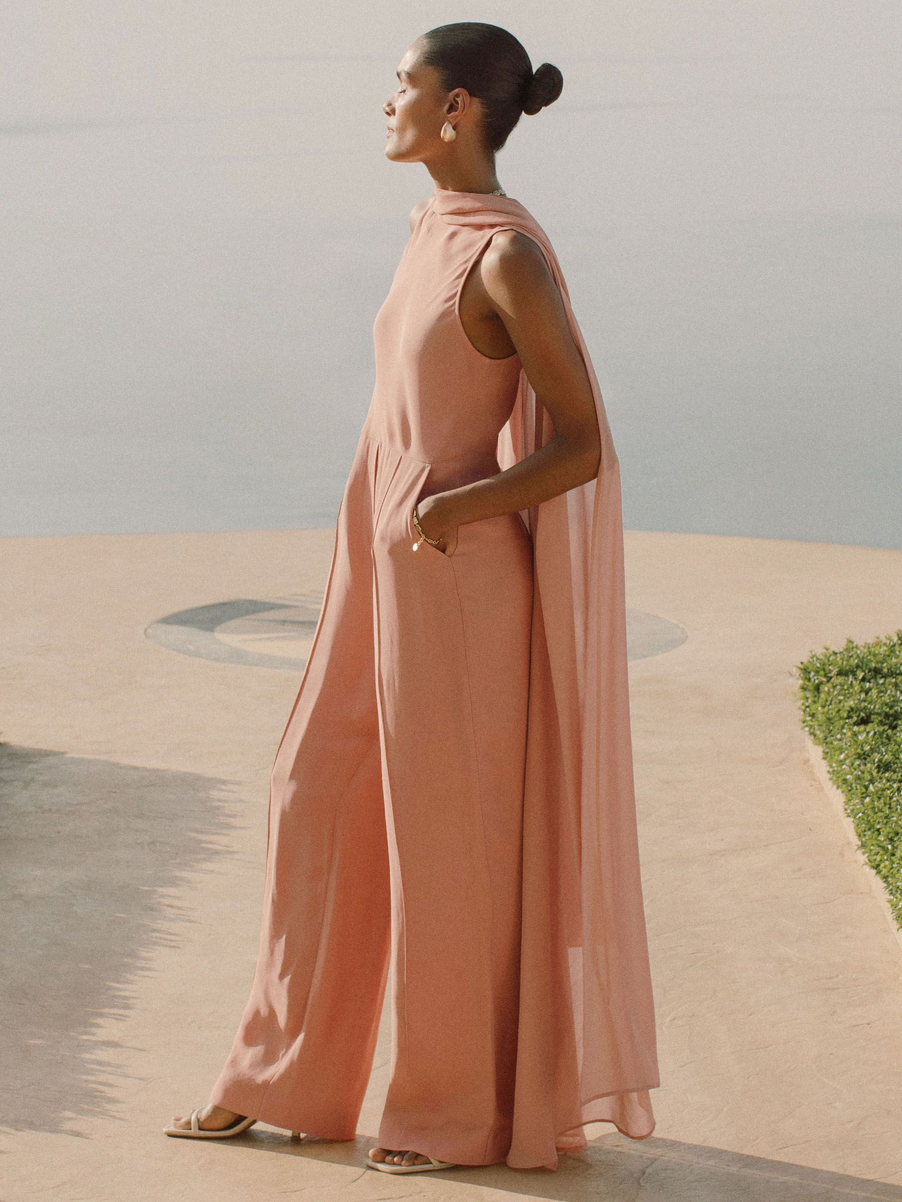 Wide-Leg Cape Jumpsuit in Pink - Image 5 of 7