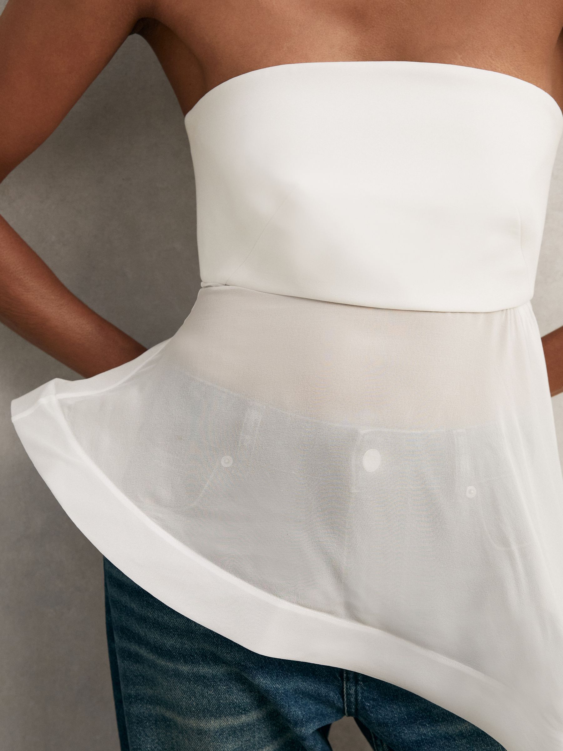 Silk Asymmetric-Ruffle Bandeau Top in Ivory - Image 5 of 7