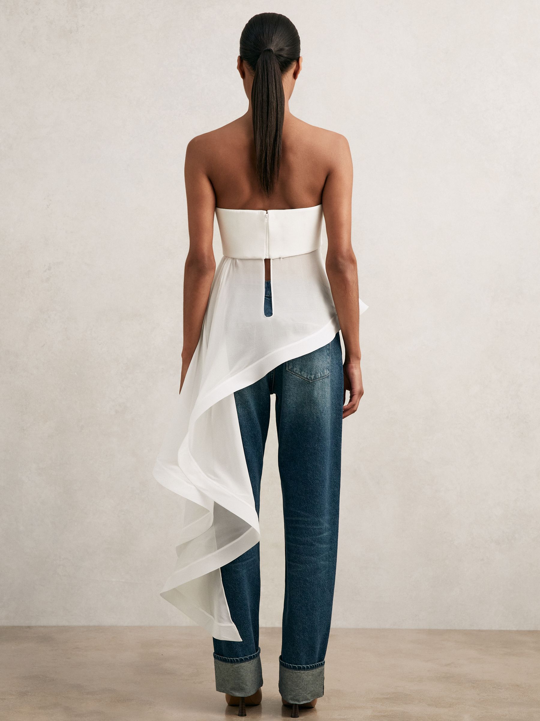 Silk Asymmetric-Ruffle Bandeau Top in Ivory - Image 6 of 7