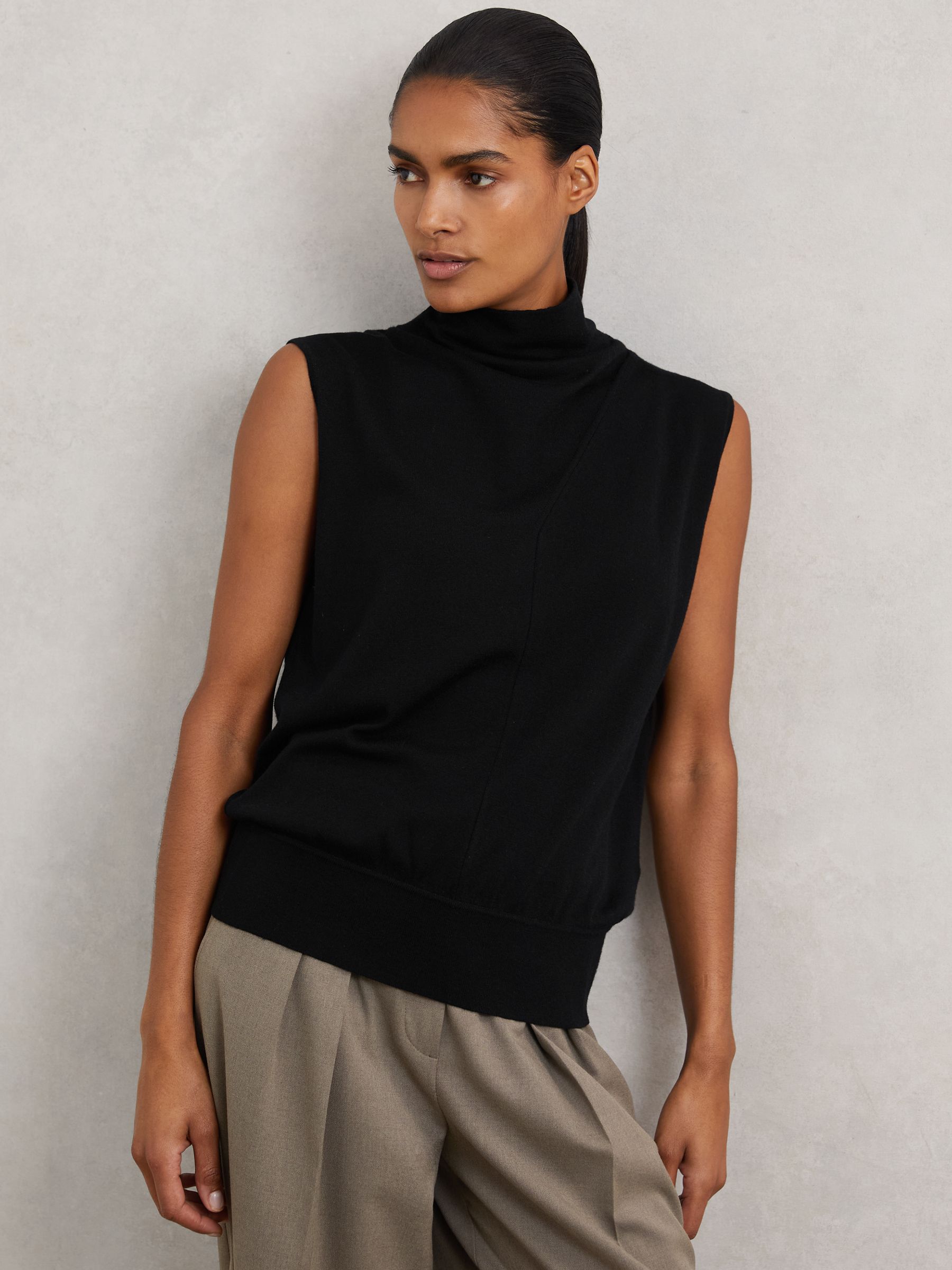 Wool Slouched Sleeveless Top in Black - Image 1 of 6