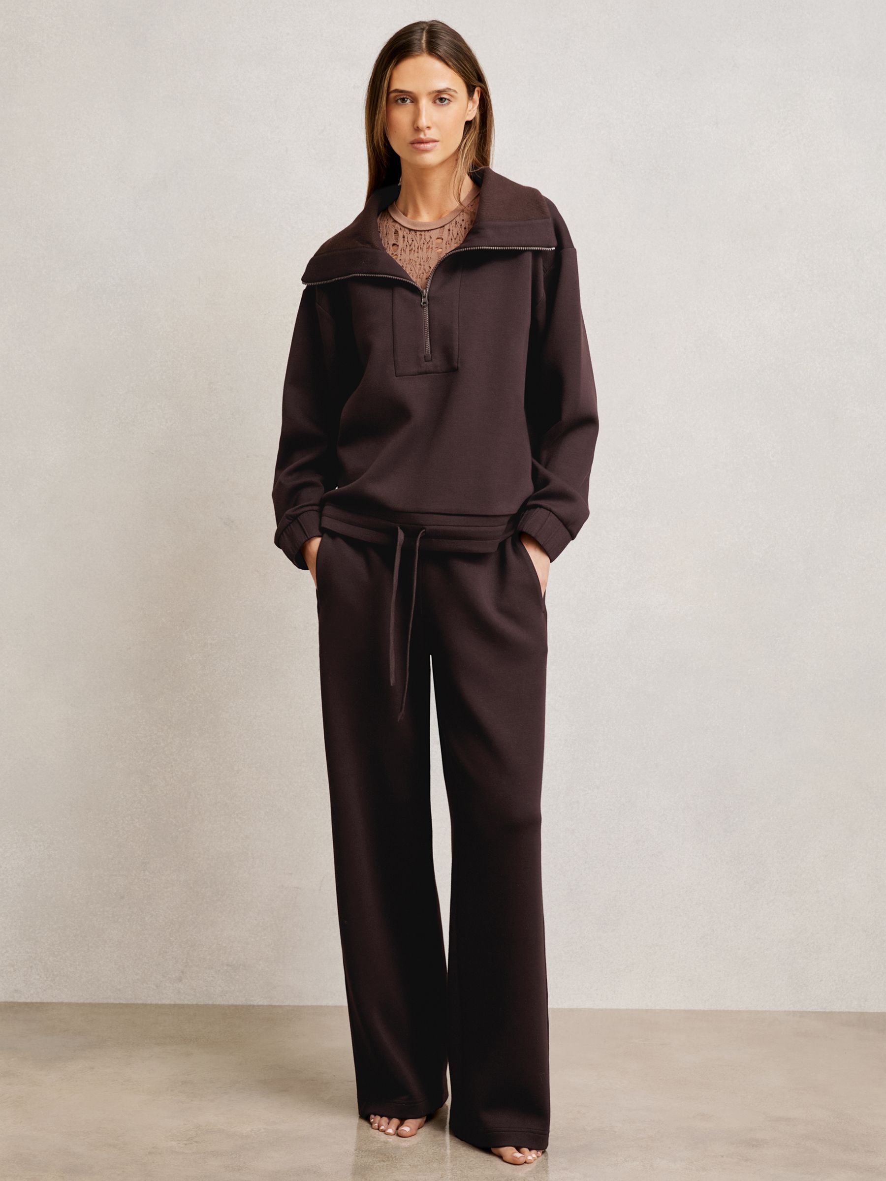 Interlock Half Zip Drawstring Hem Sweatshirt in Plum - Image 3 of 5
